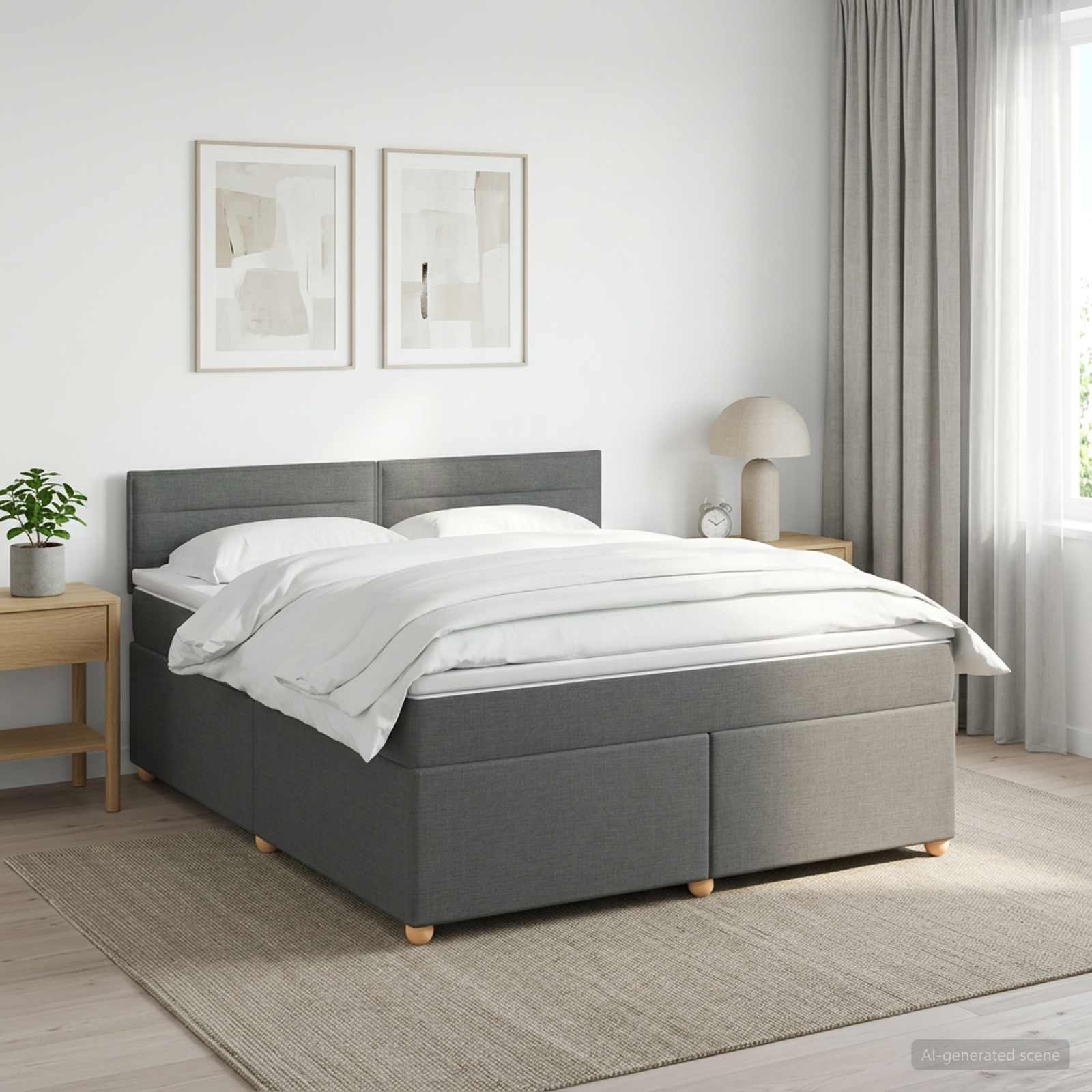 Box Spring Bed with Mattress and LED Dark Grey 153 x 203 cm