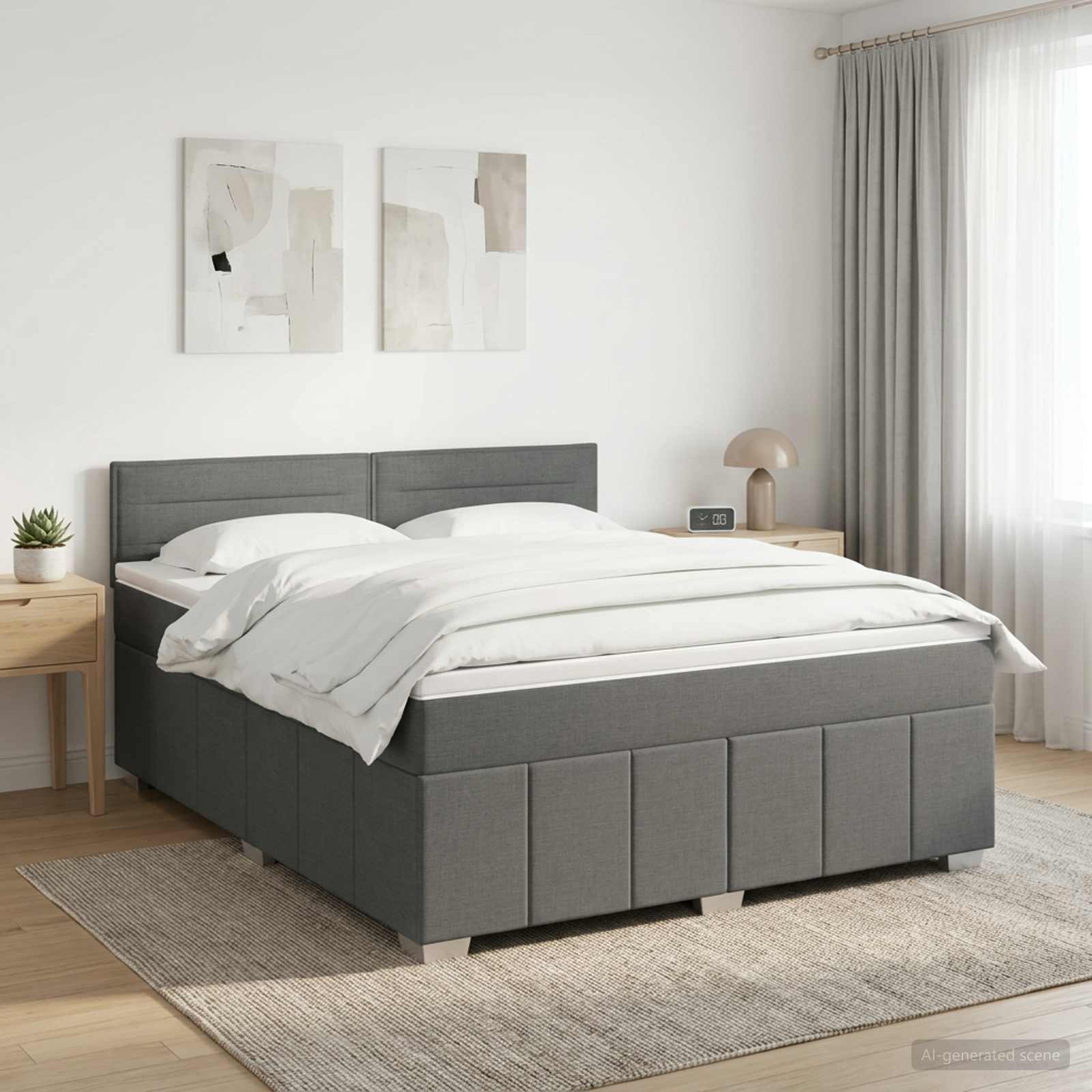 Box Spring Bed with Mattress and LED Dark Grey 153 x 203 cm