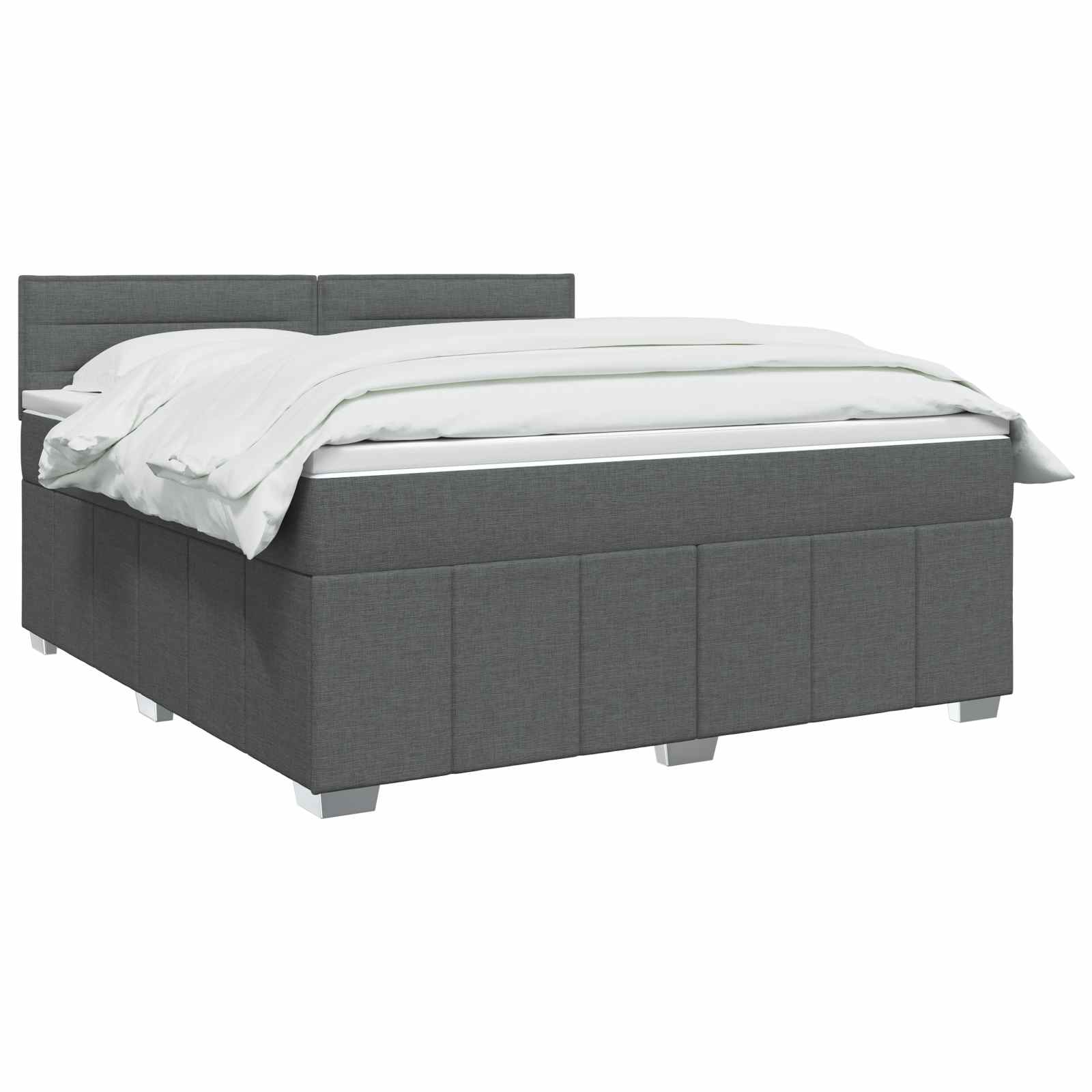 Box Spring Bed with Mattress and LED Dark Grey 153 x 203 cm