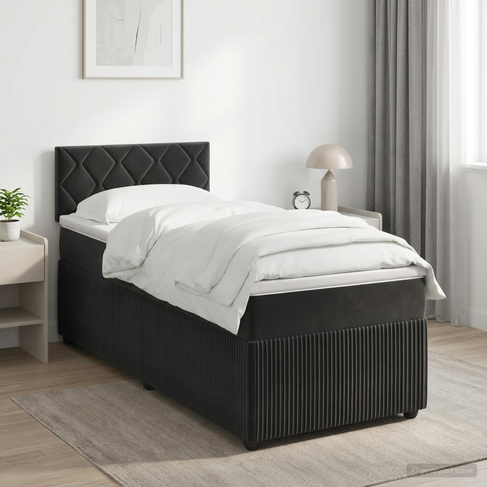 Box Spring Bed with Mattress and LED with Headboard Velvet