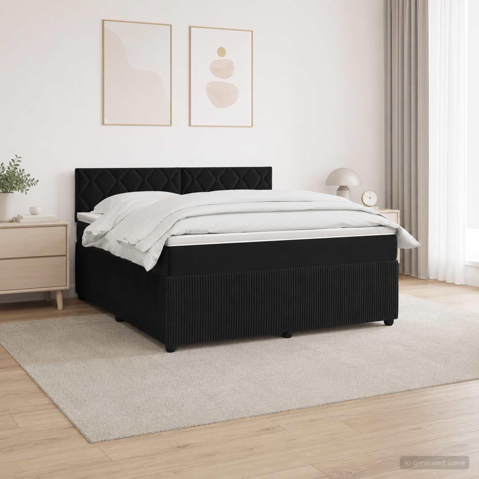 Box Spring Bed with Mattress and LED Black 140 x 190 cm Velvet