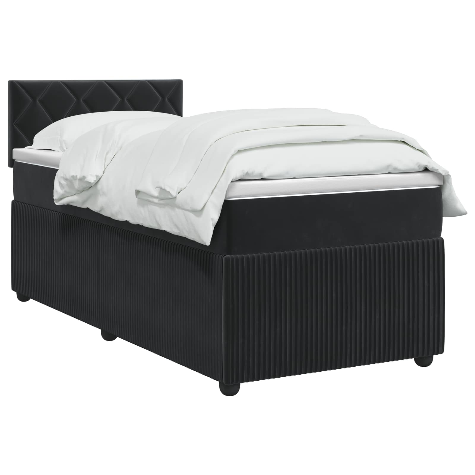 Box Spring Bed with Mattress and LED with Headboard Velvet