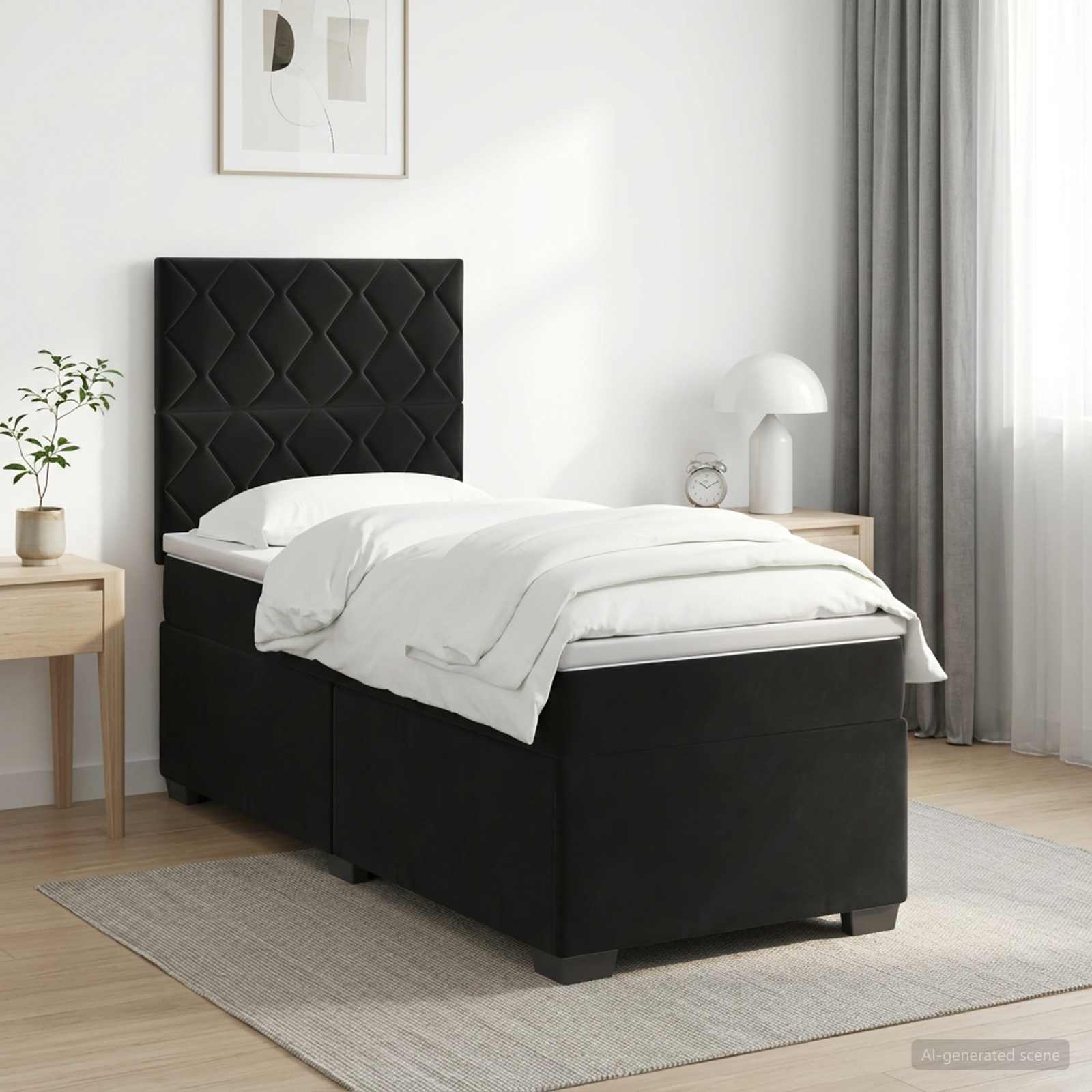 Box Spring Bed with Mattress Black 107 x 203 cm Velvet