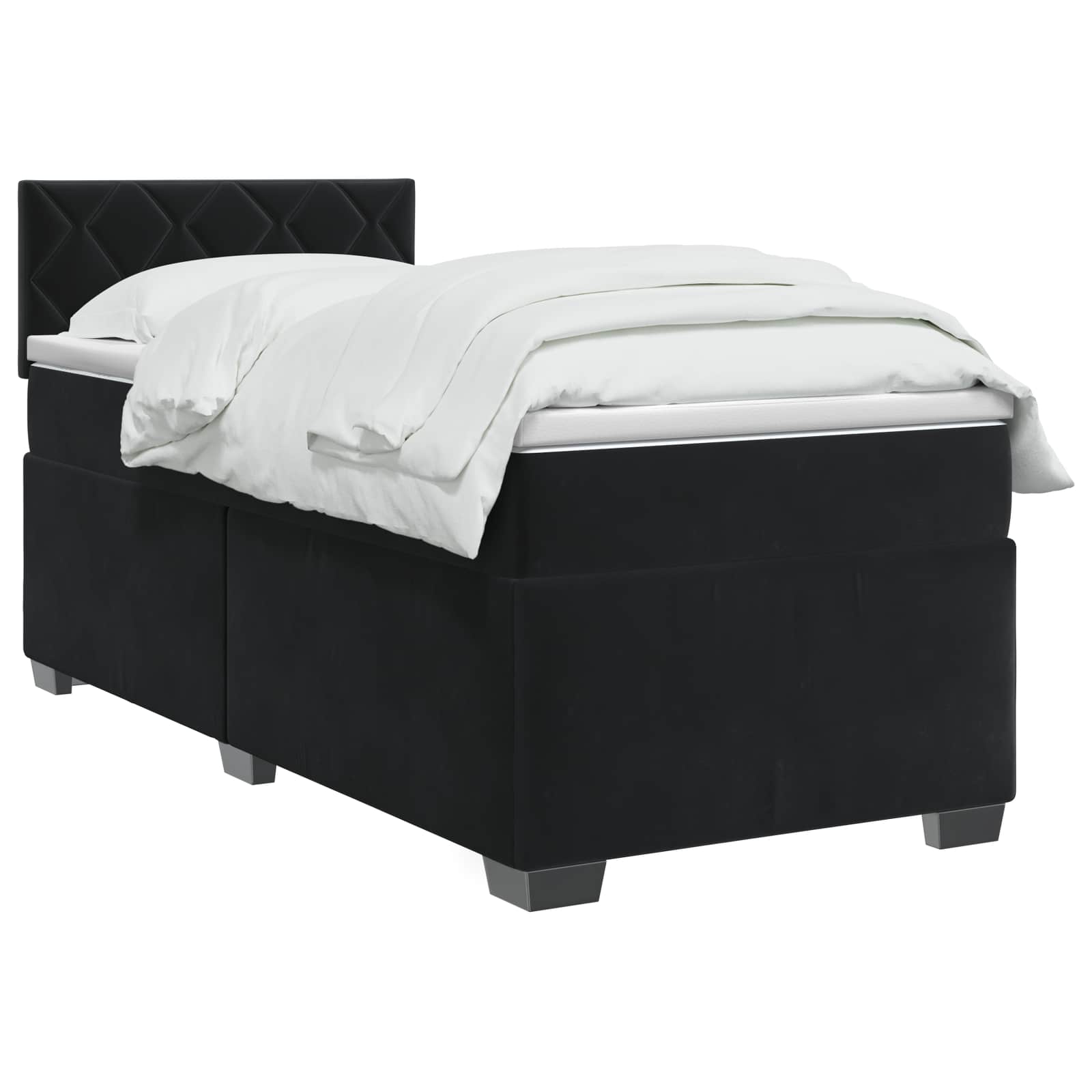 Box Spring Bed with Mattress Black 107 x 203 cm Velvet