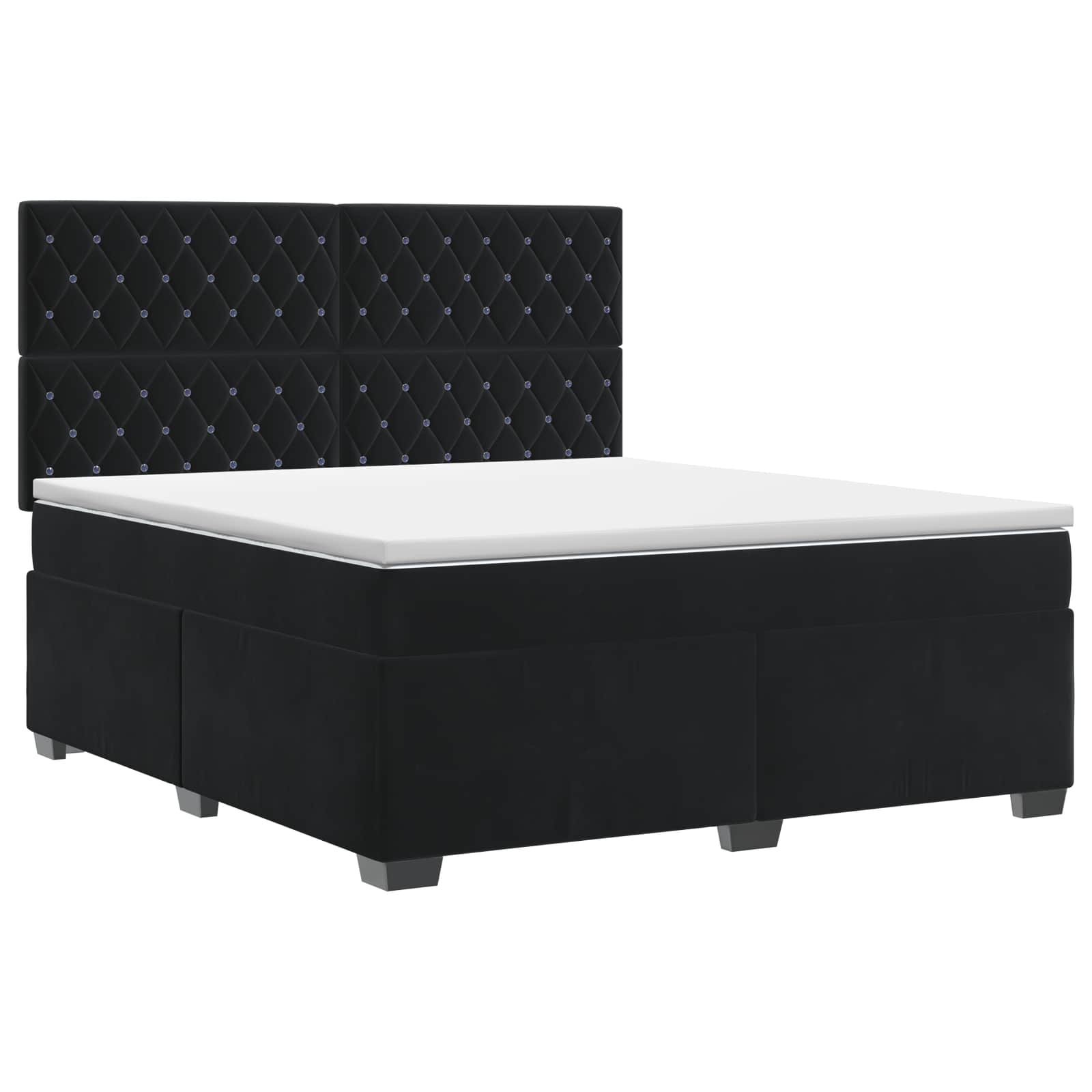 Box Spring Bed with Mattress with Headboard Black Queen Velvet