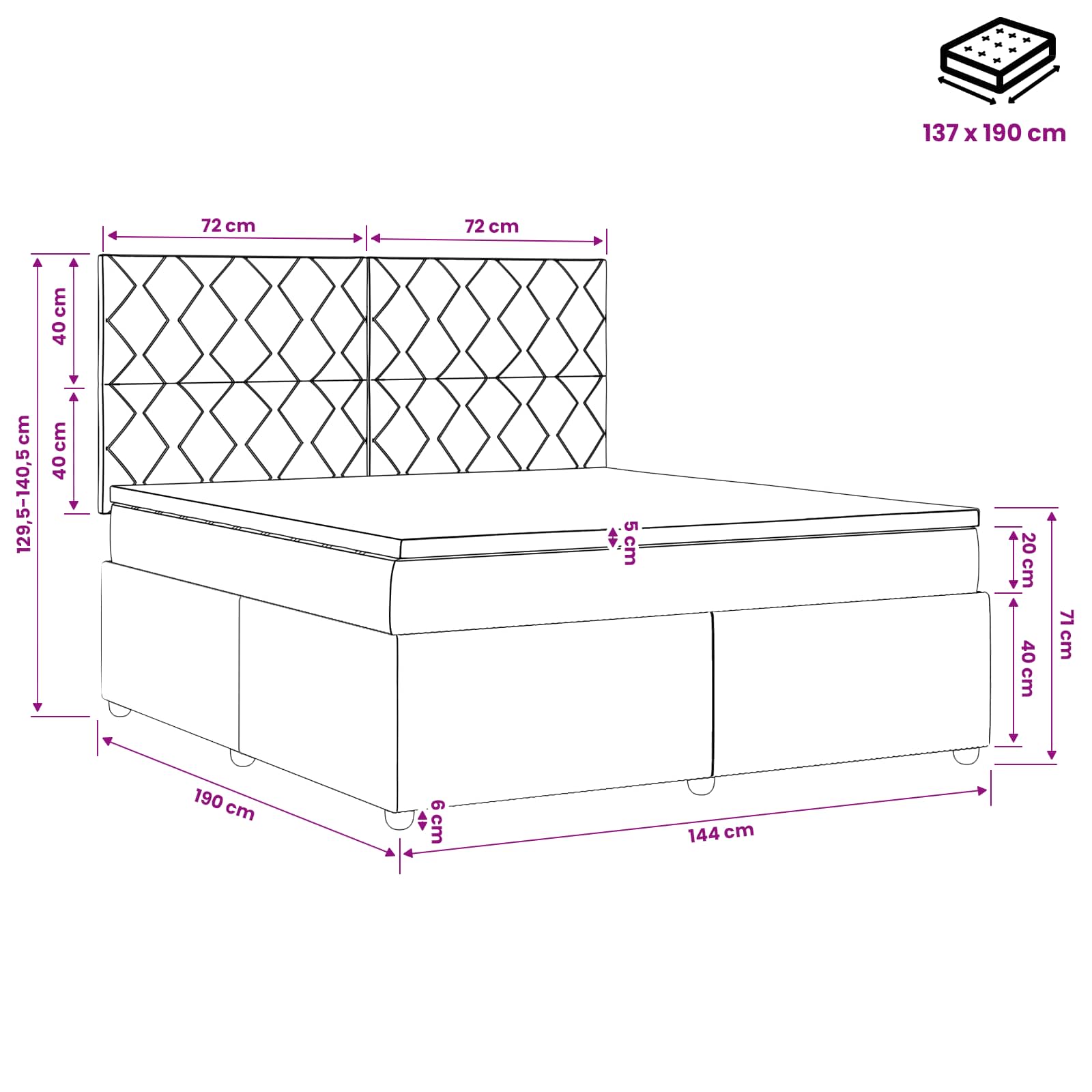 Box Spring Bed with Mattress with Headboard Black Double Velvet