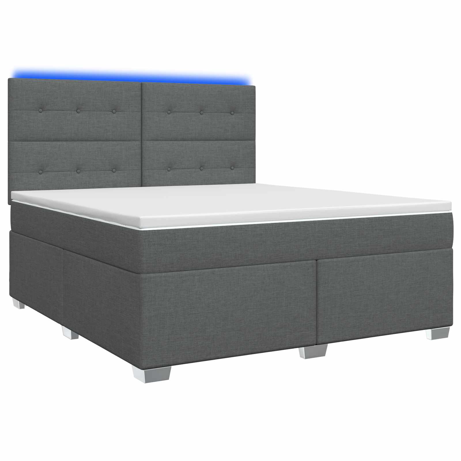 Box Spring Bed with Mattress and LED Dark Grey 153 x 203 cm