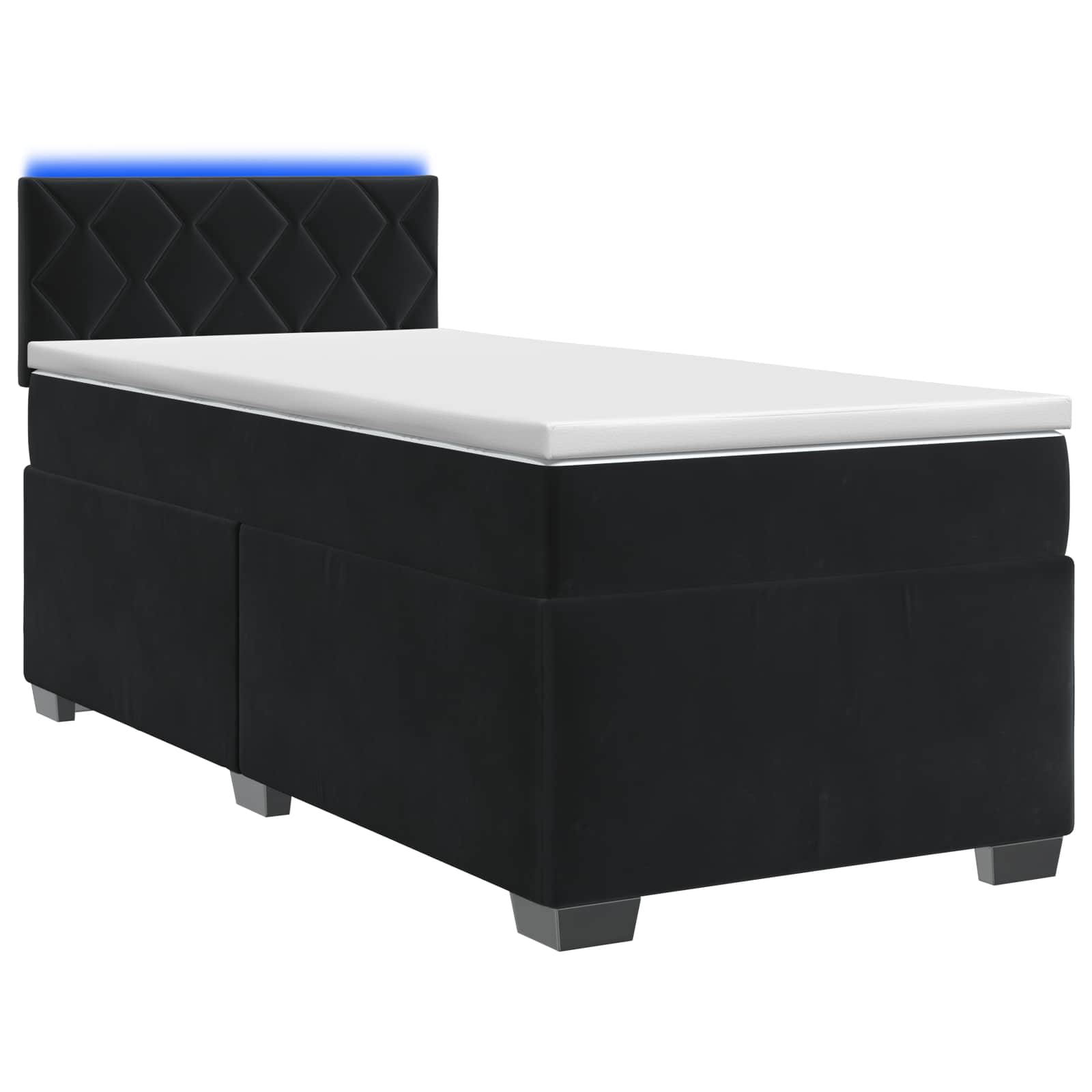 Box Spring Bed with Mattress and LED with Headboard Velvet
