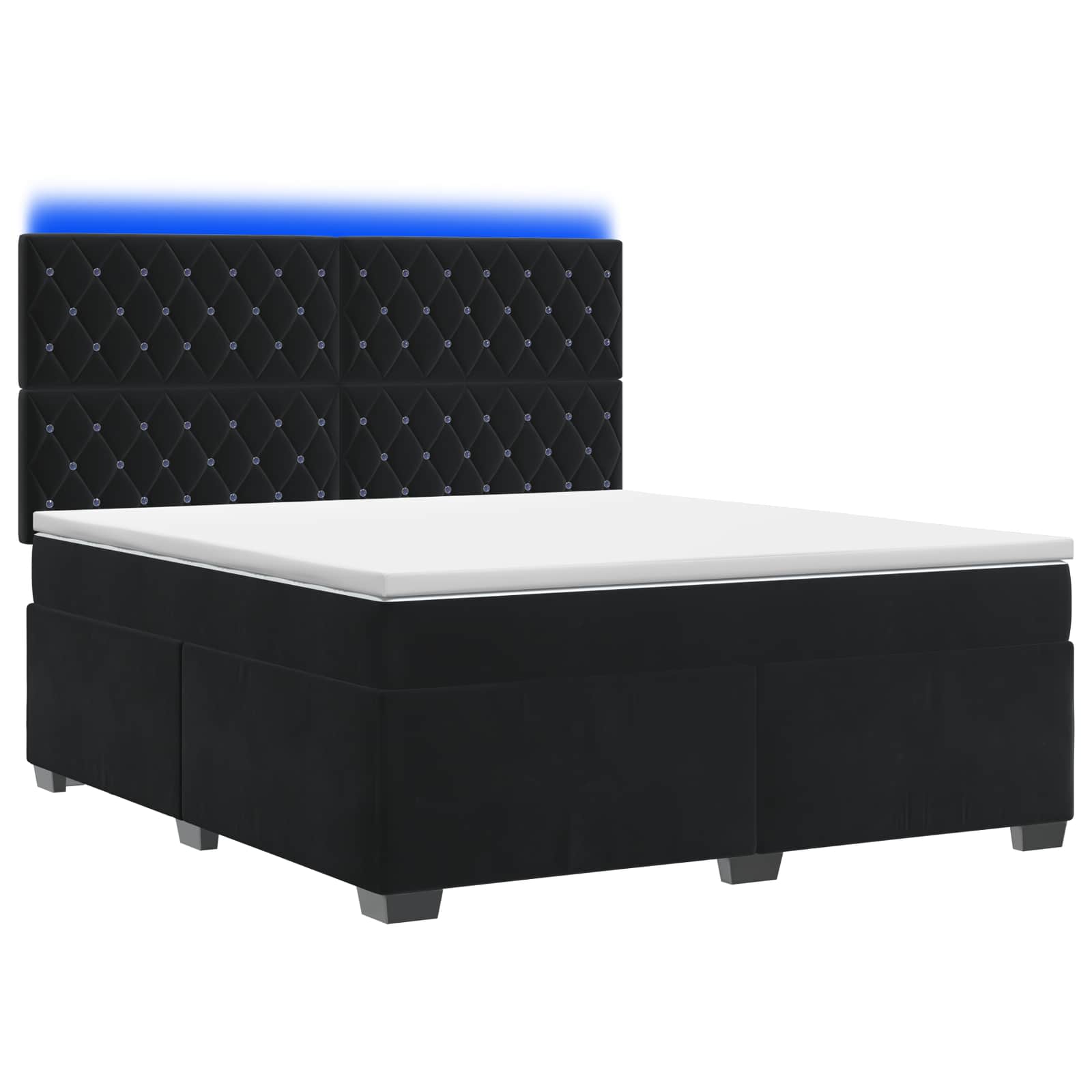 Box Spring Bed with Mattress and LED Black 153 x 203 cm Velvet