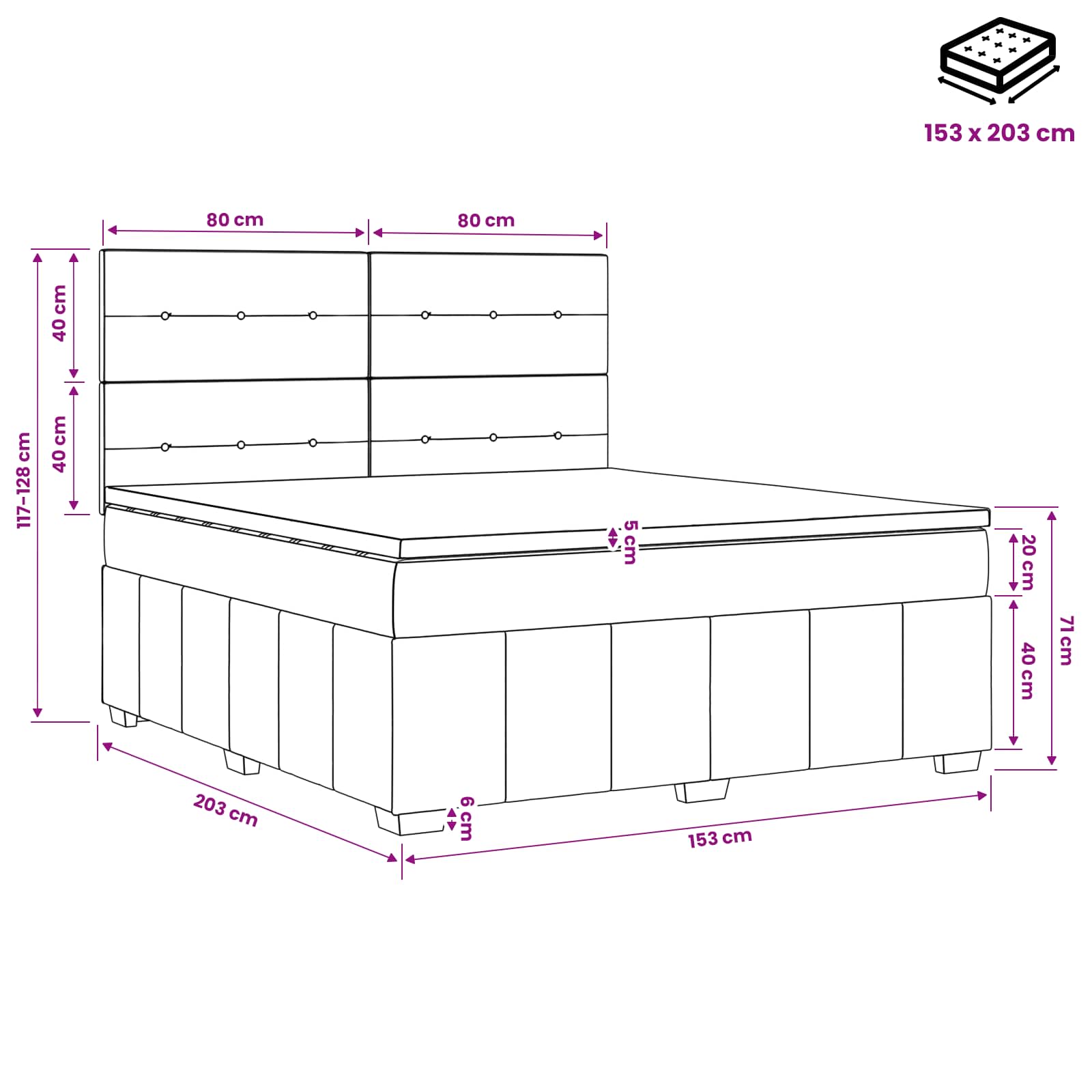 LED Box Spring Bed with Mattress Dark Grey 160 x 200 cm Fabric