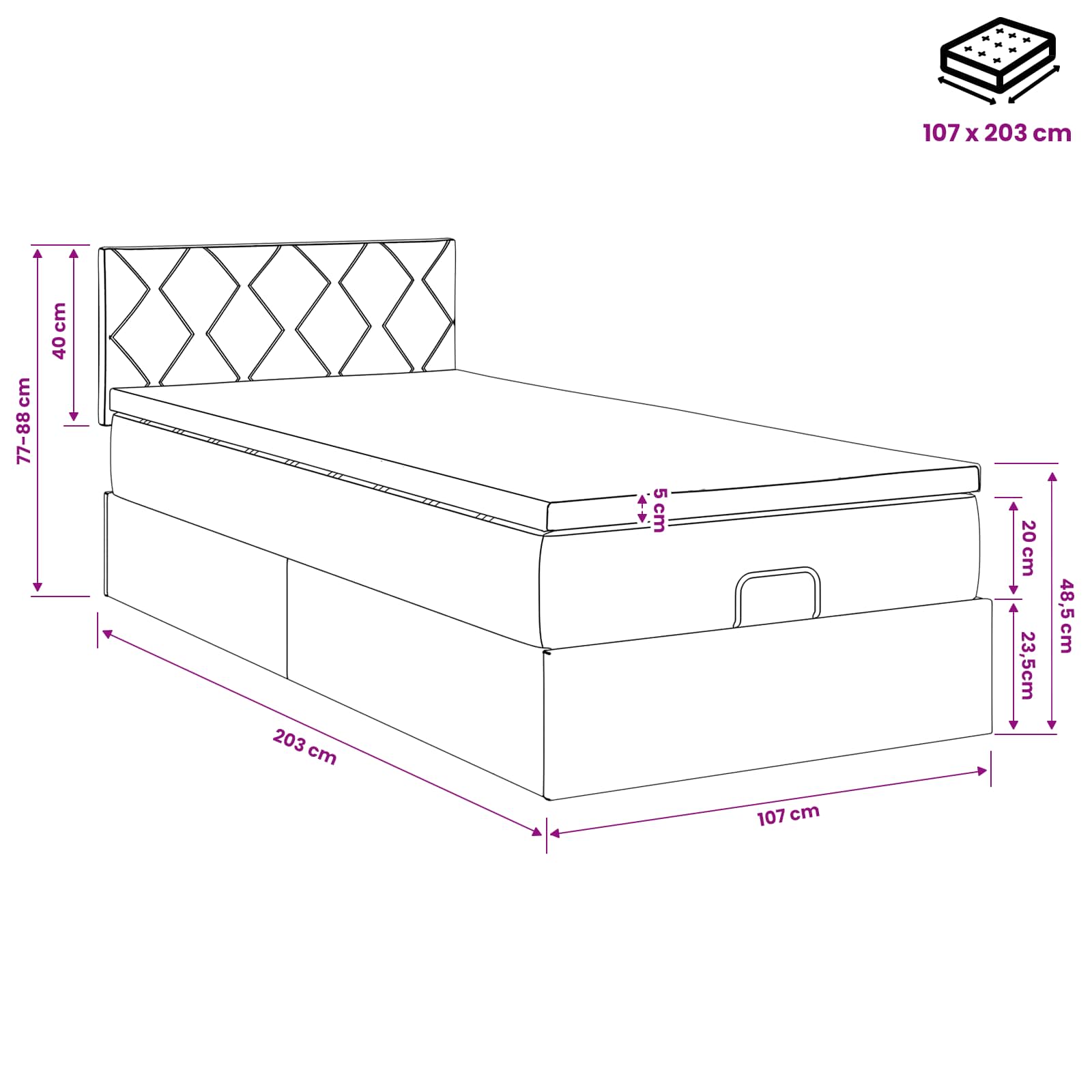 Ottoman Bed with Mattress Black 100 x 200 cm Velvet