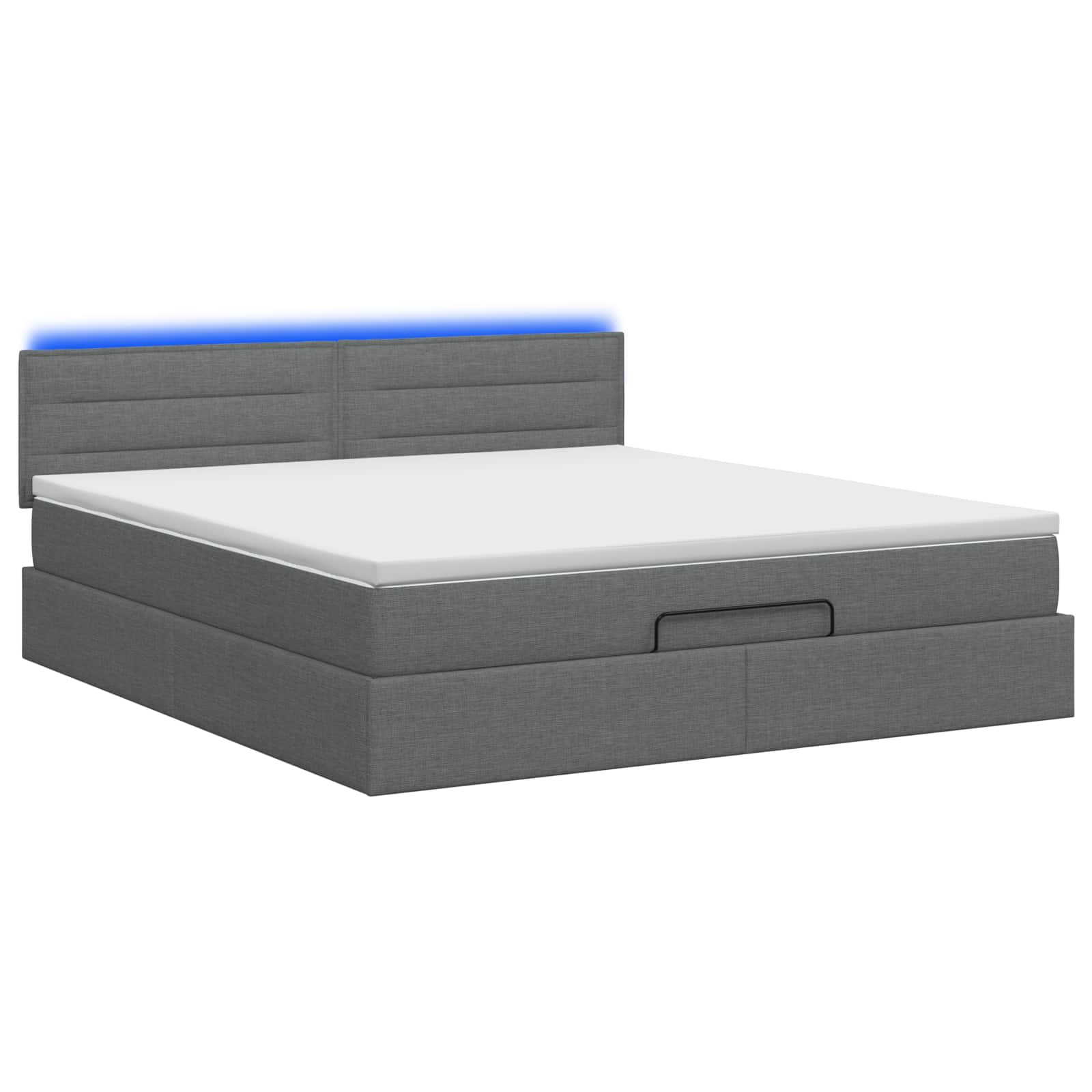 Ottoman Bed with Mattress and LED Dark Grey Double Fabric