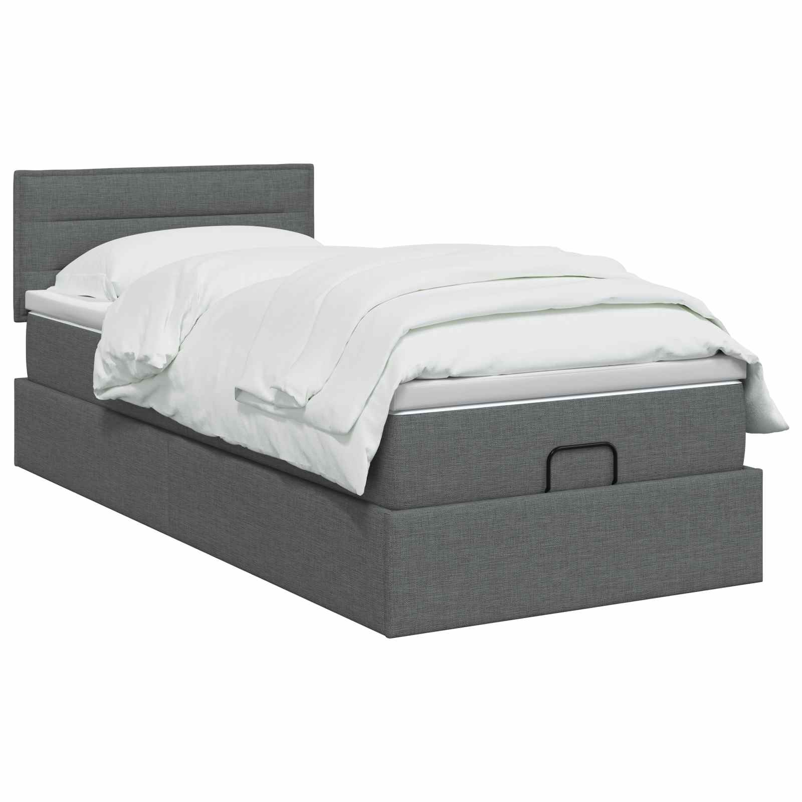 Ottoman Bed with Mattress and LED Dark Grey King Single Fabric