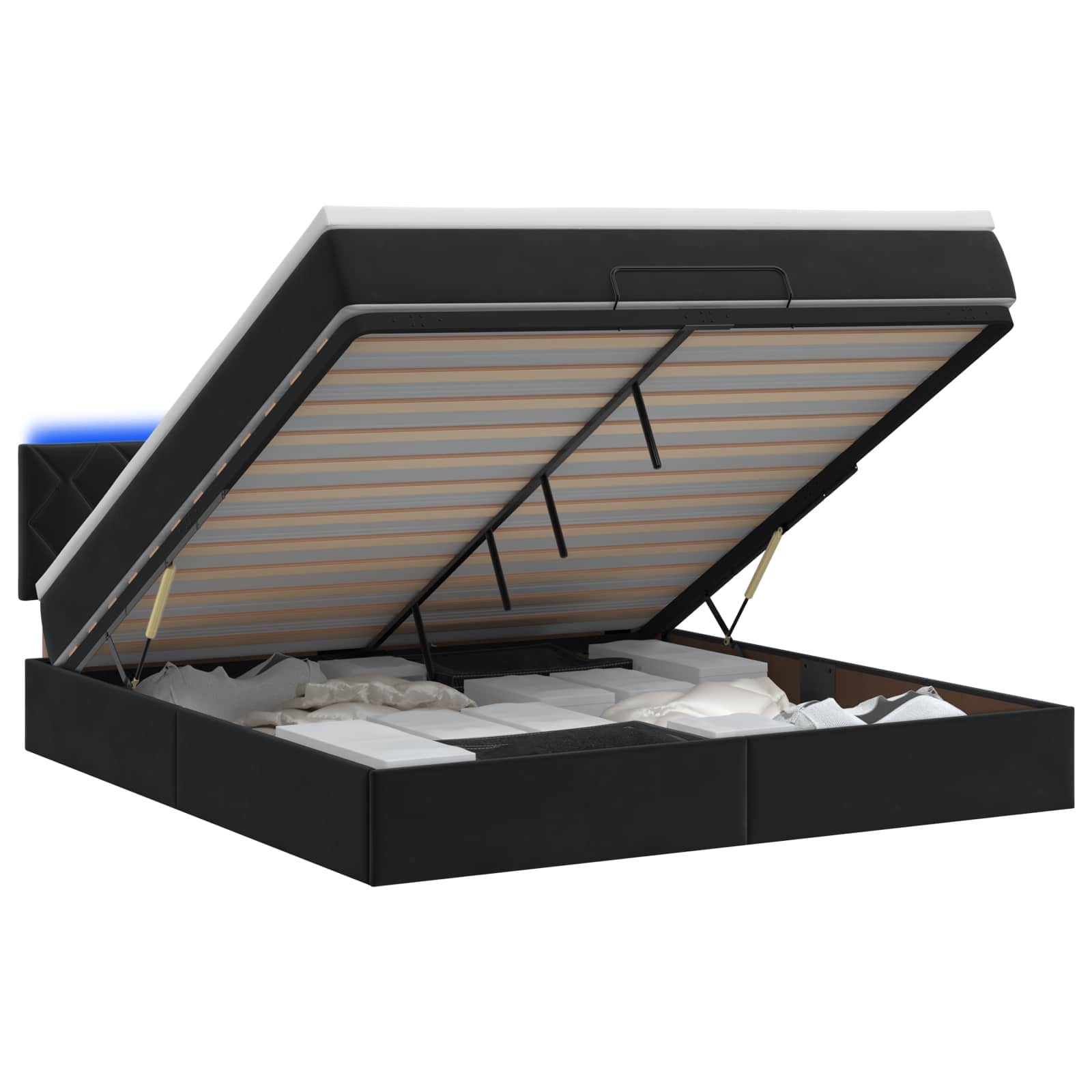 Ottoman Bed with Mattress and LED Black Double Velvet