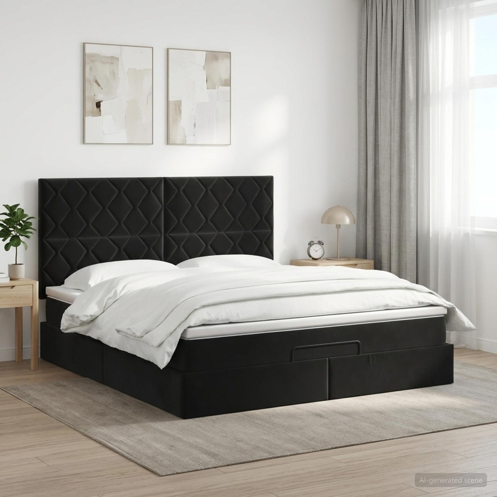 Ottoman Bed with Mattress Black 137 x 190 cm Velvet