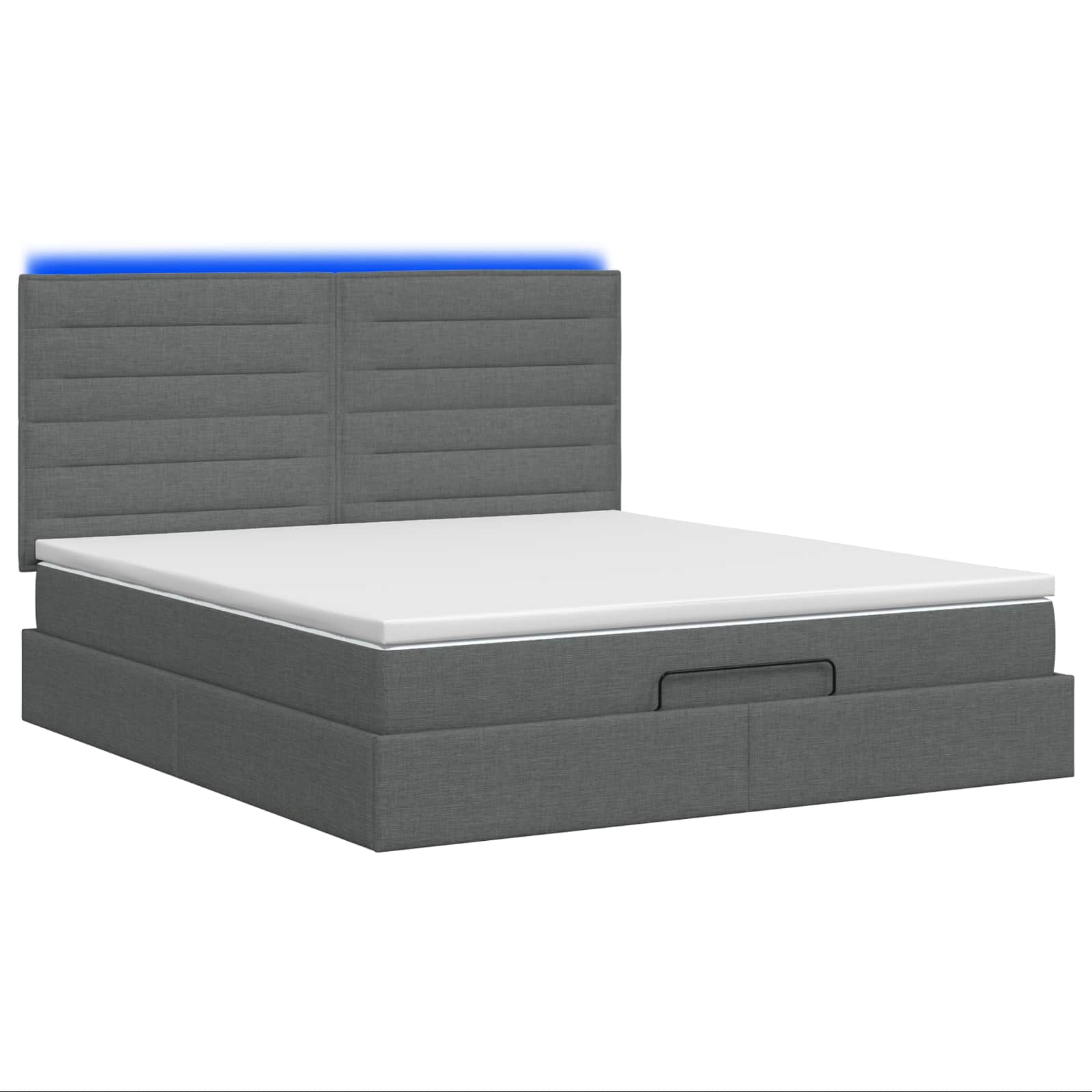Ottoman Bed with Mattress and LED Dark Grey Double Fabric