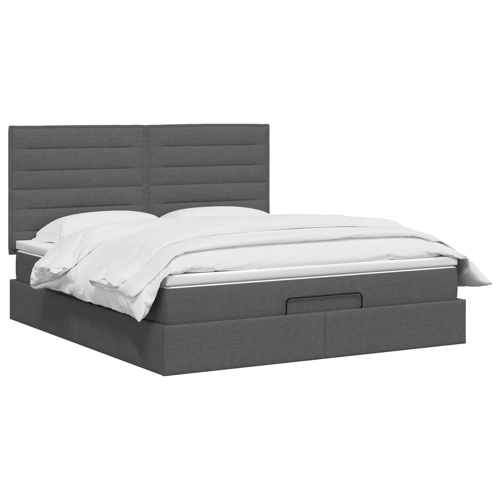 Ottoman Bed with Mattress and LED Dark Grey Double Fabric