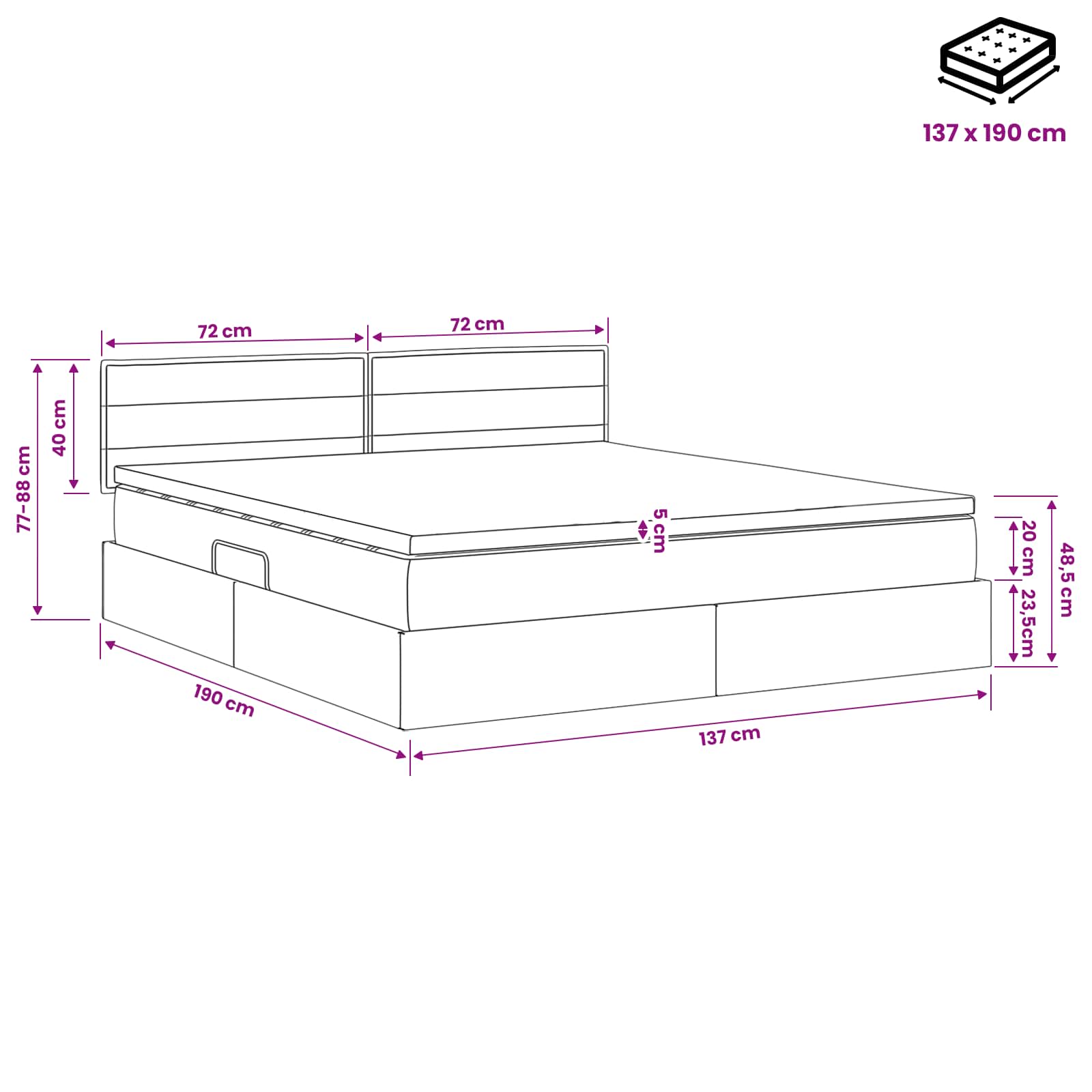 Storage Bed with Headboard 137 x 190 cm Fabric