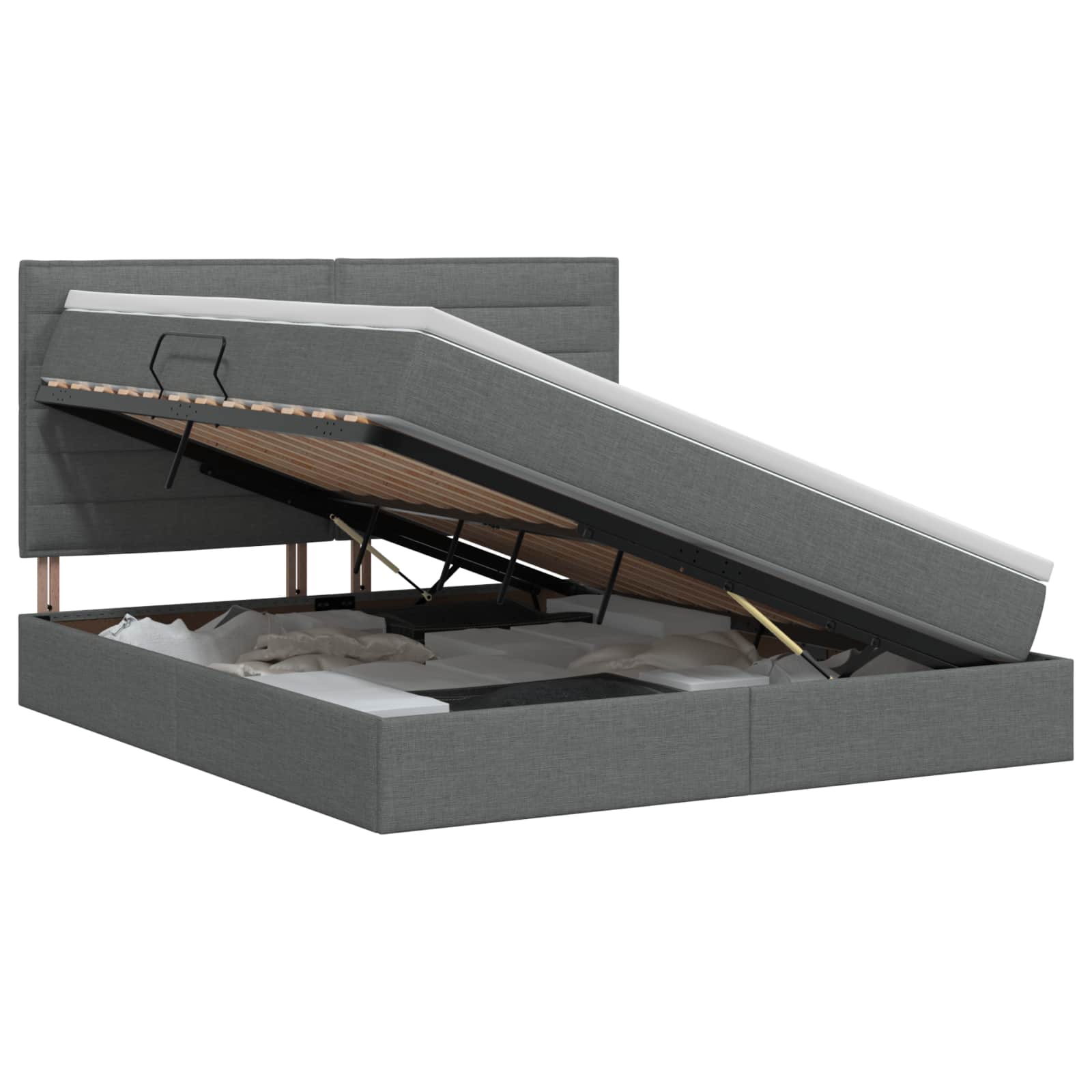 Storage Bed with Headboard with Storage Dark Grey Double Fabric