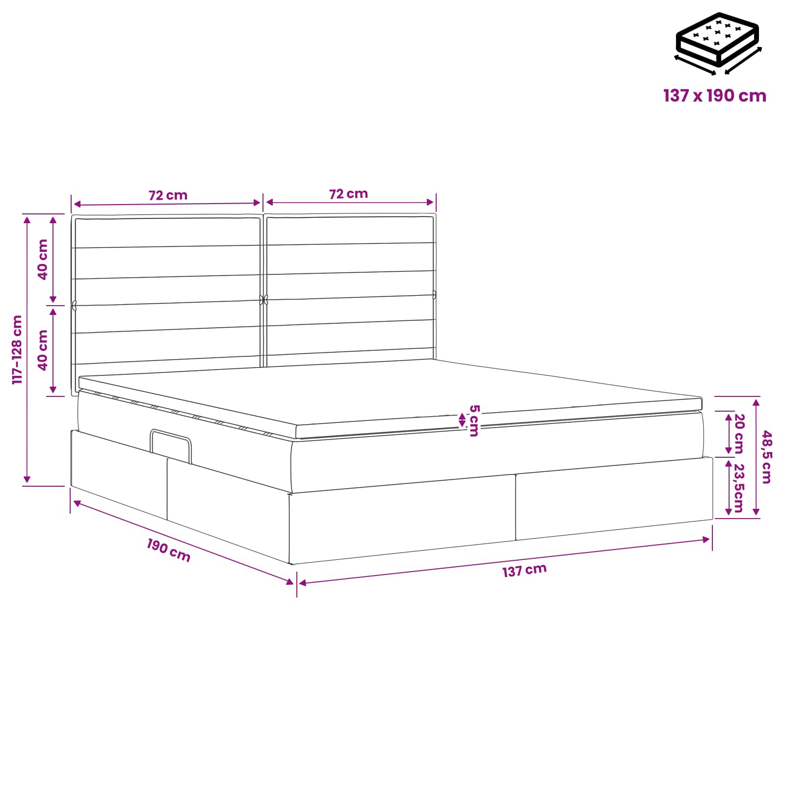 Storage Bed with Headboard with Storage Dark Grey Double Fabric