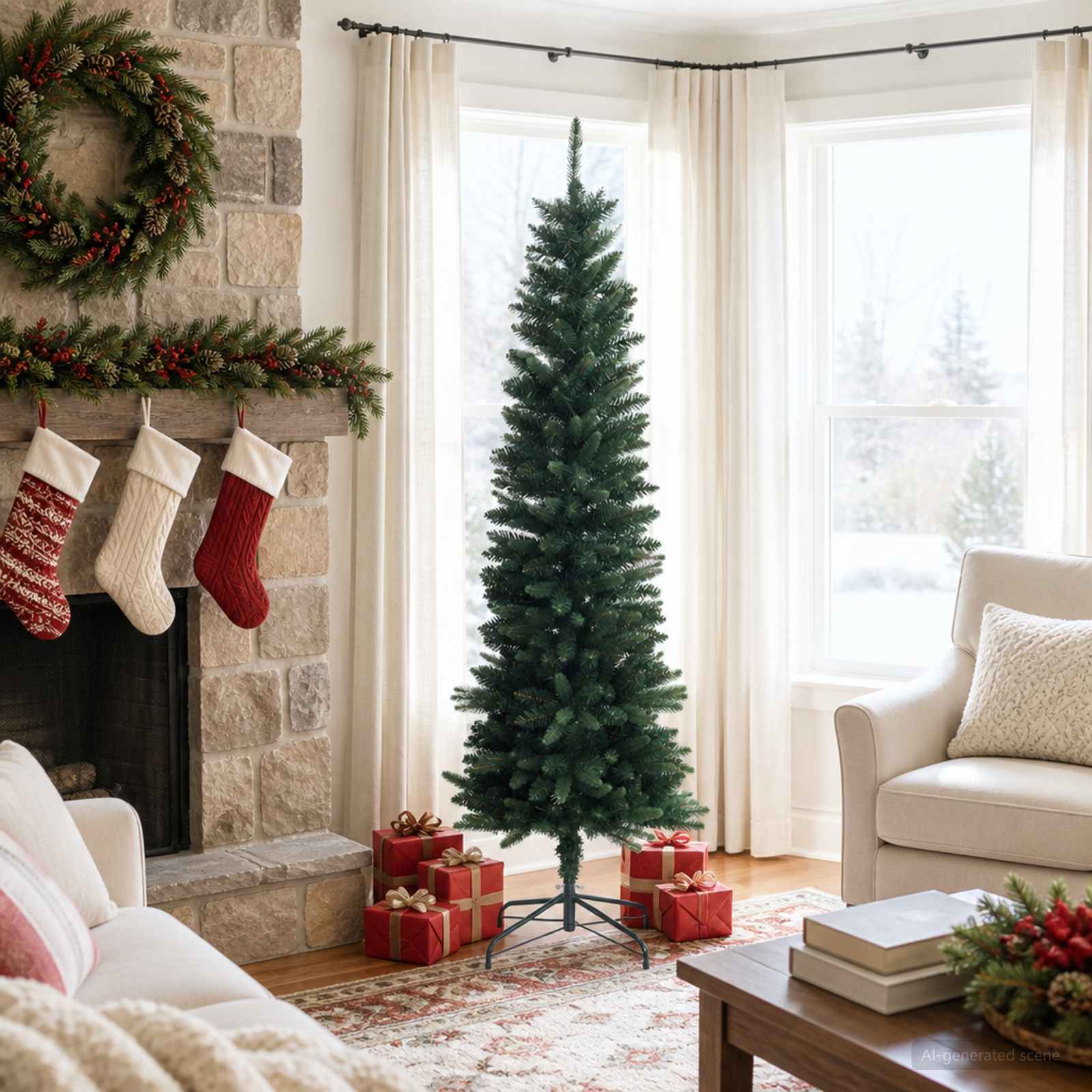 Artificial Slim Christmas Tree 180 cm PE and PVC Green