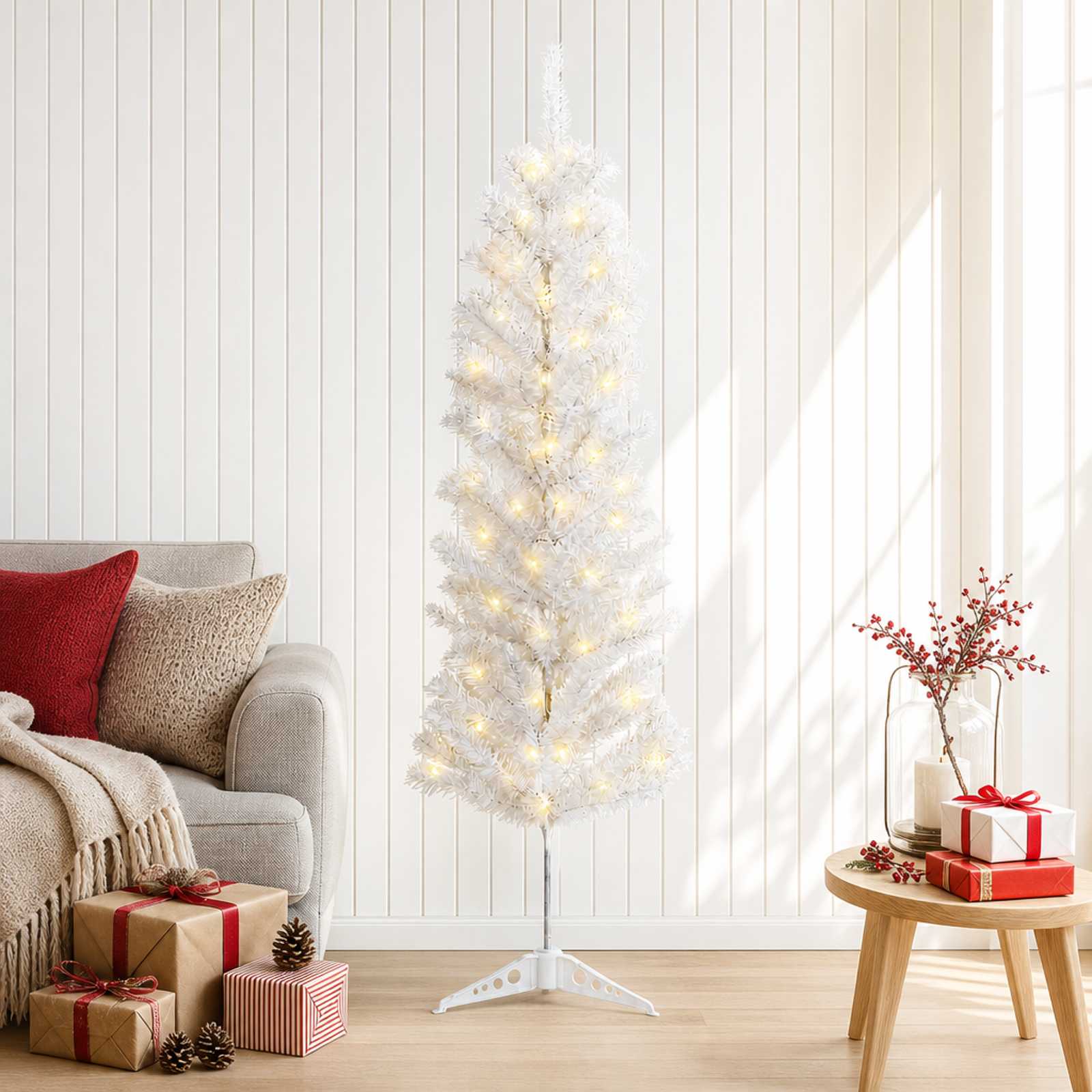 Artificial Slim Christmas Tree 150 cm 150 LEDs Warm White