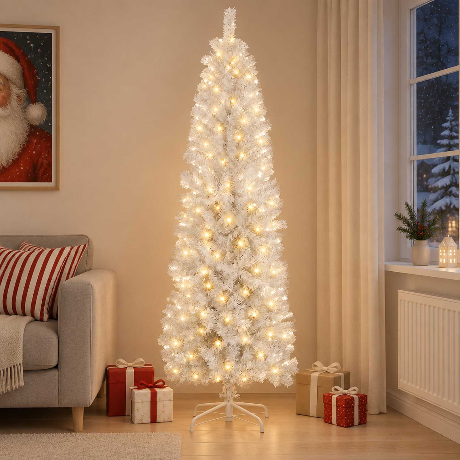 Artificial Slim Christmas Tree 210 cm 300 LEDs Warm White