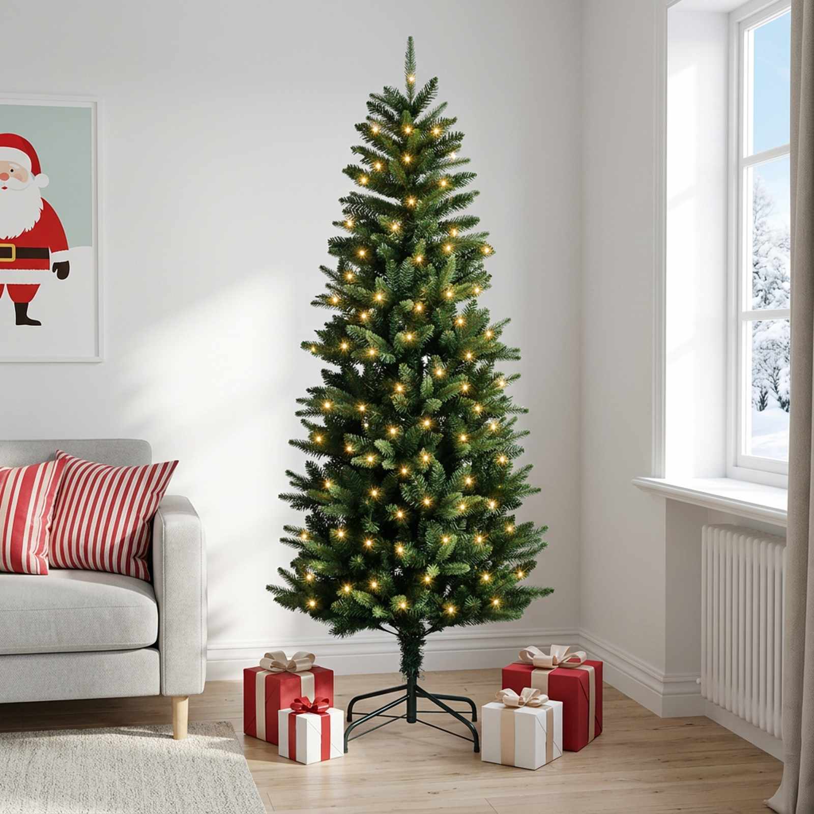 Artificial Hinged Christmas Tree 180 cm 300 LEDs Warm White