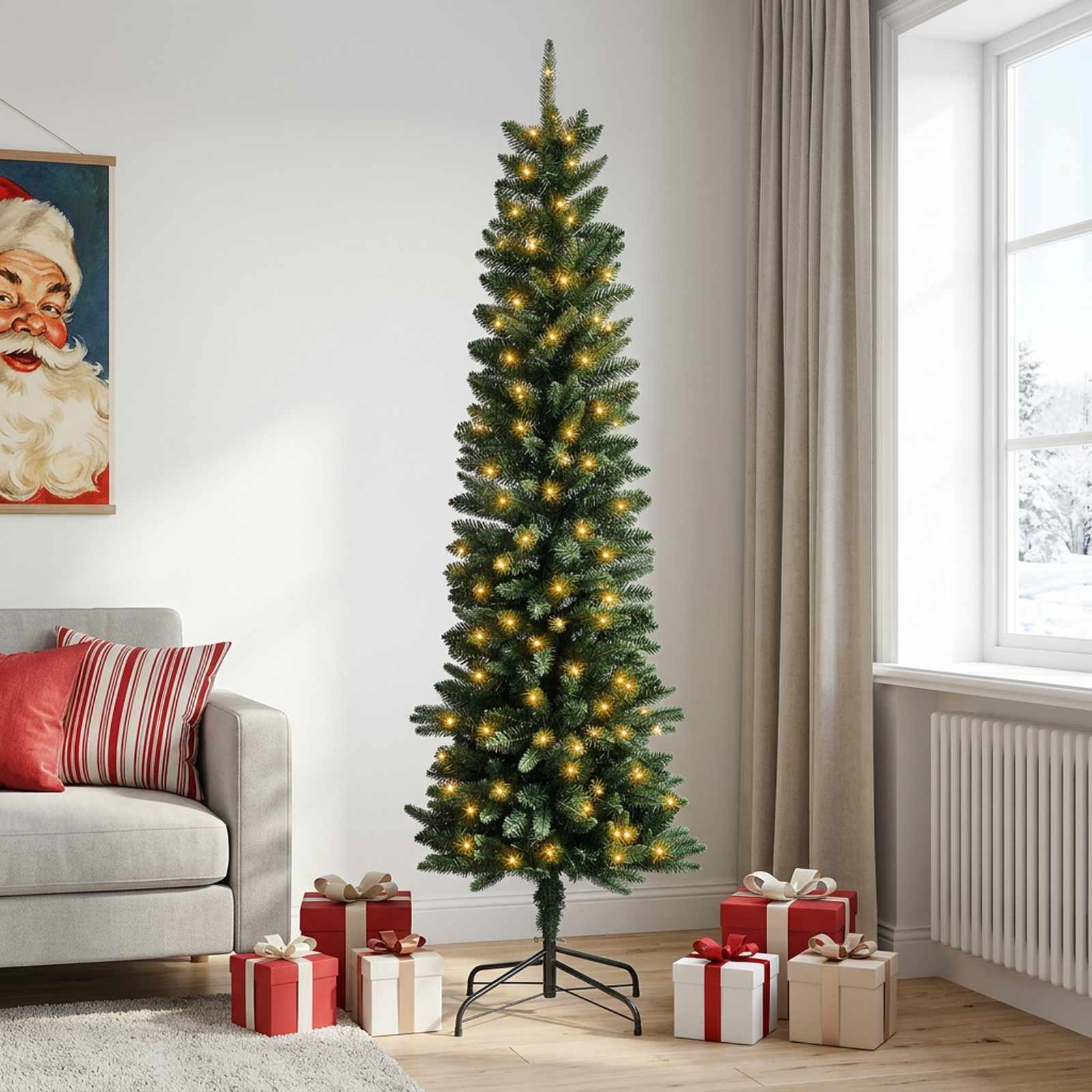 Artificial Slim Christmas Tree 180 cm 300 LEDs Warm White