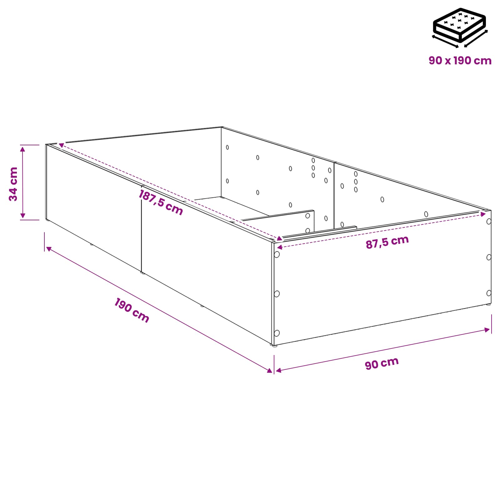 Bed Surround for Adjustable Bed Base White 90 x 190 cm