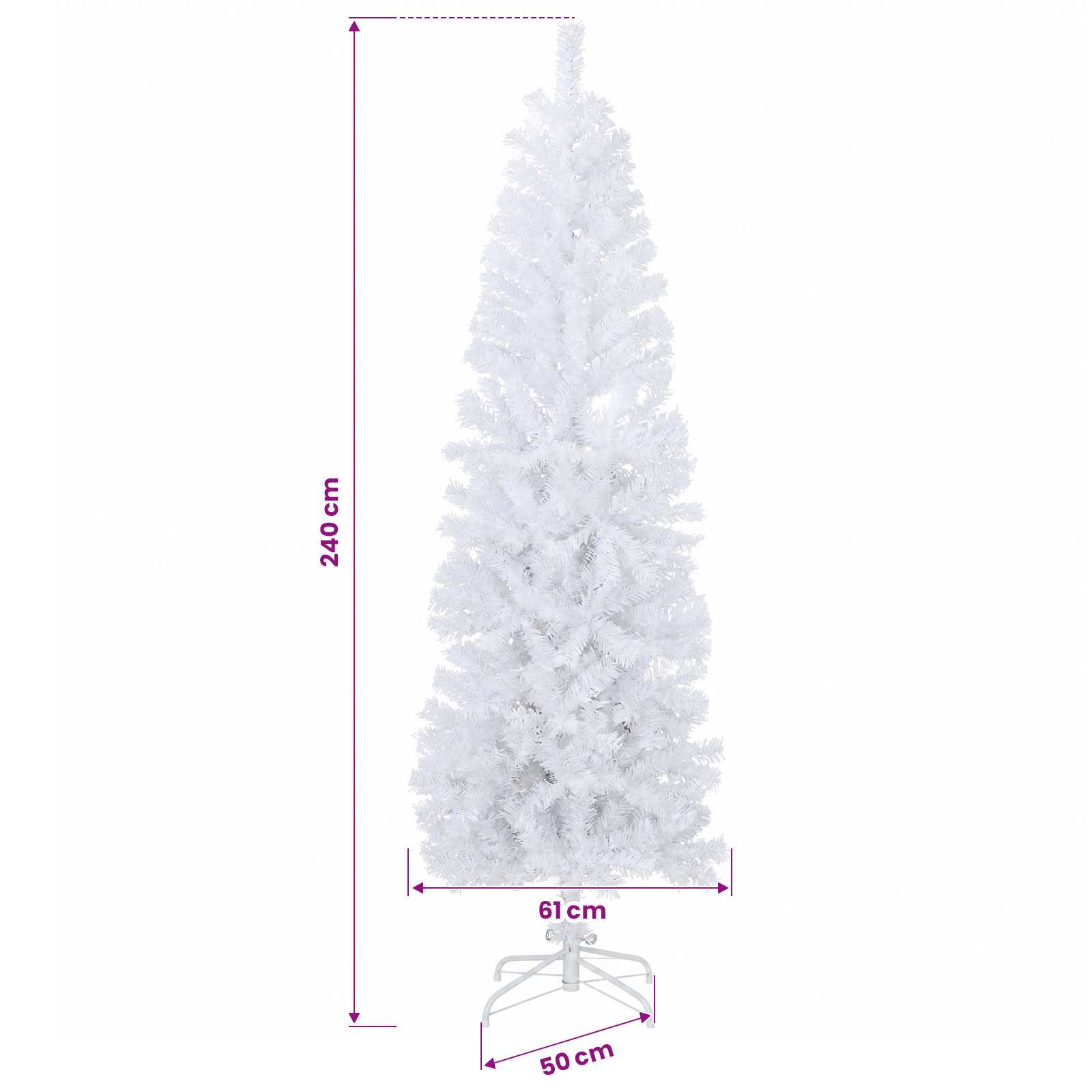 Artificial Slim Christmas Tree 240 cm PVC and Steel White
