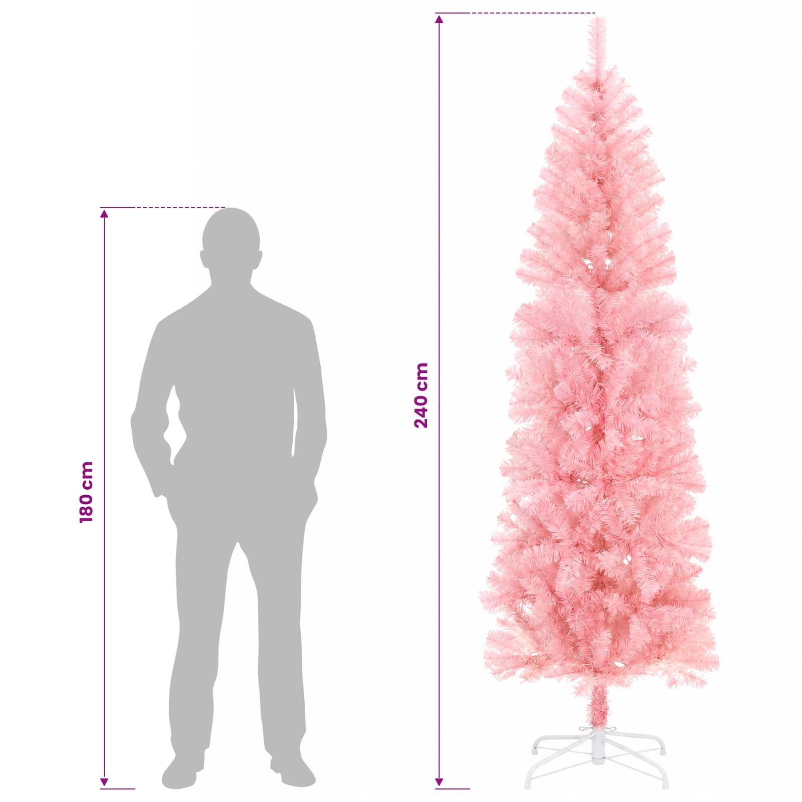 Artificial Slim Christmas Tree 240 cm PVC and Steel Pink