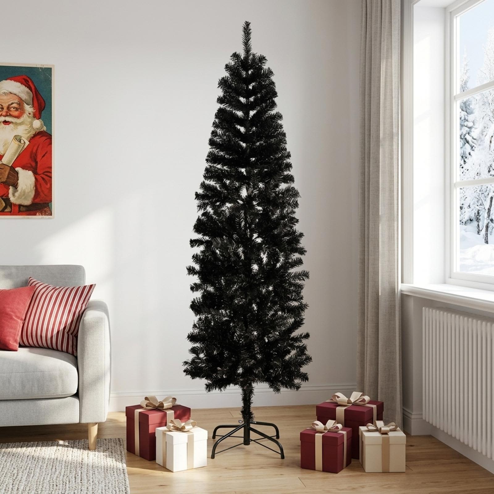 Artificial Slim Christmas Tree 210 cm PVC and Steel Black