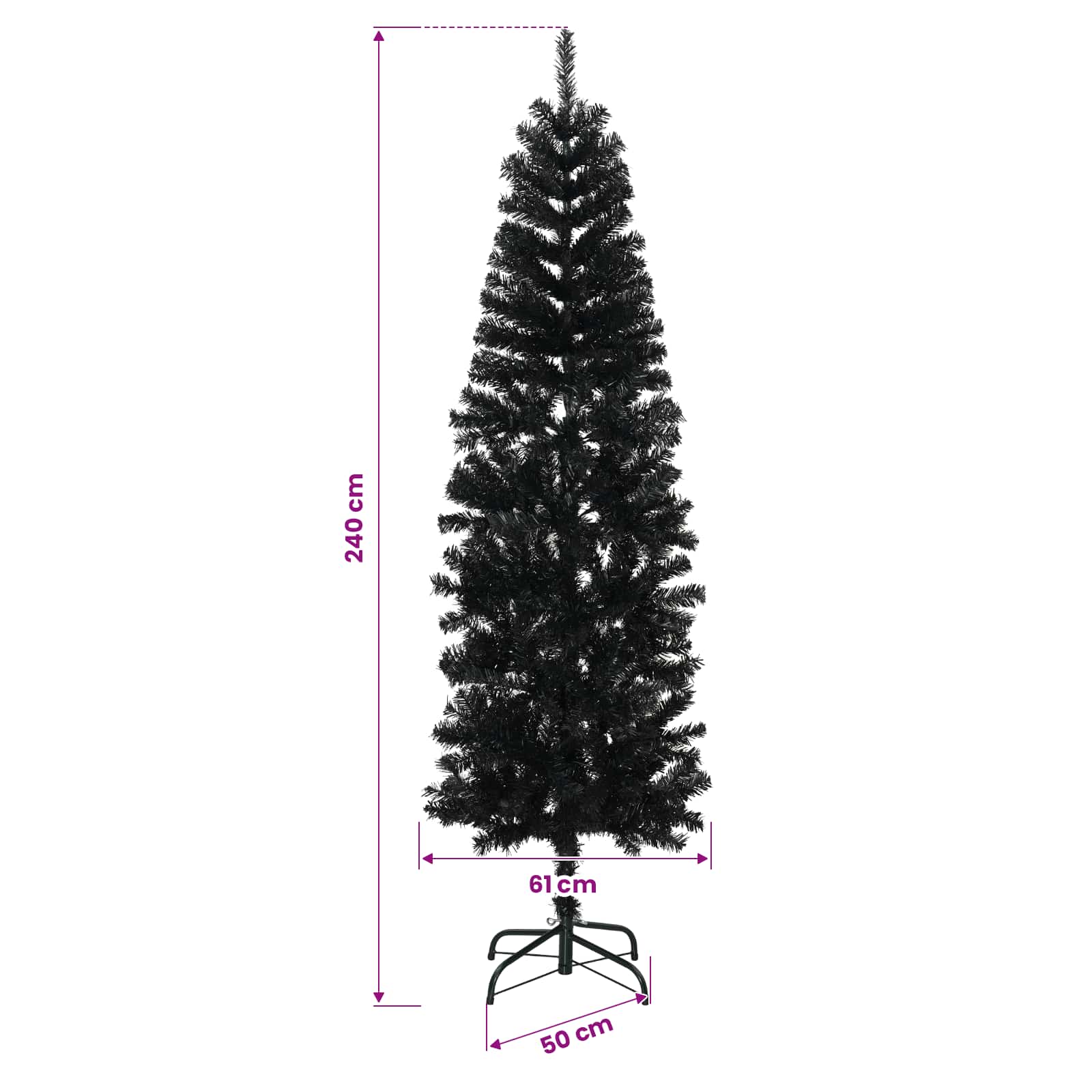 Artificial Slim Christmas Tree 240 cm PVC and Steel Black