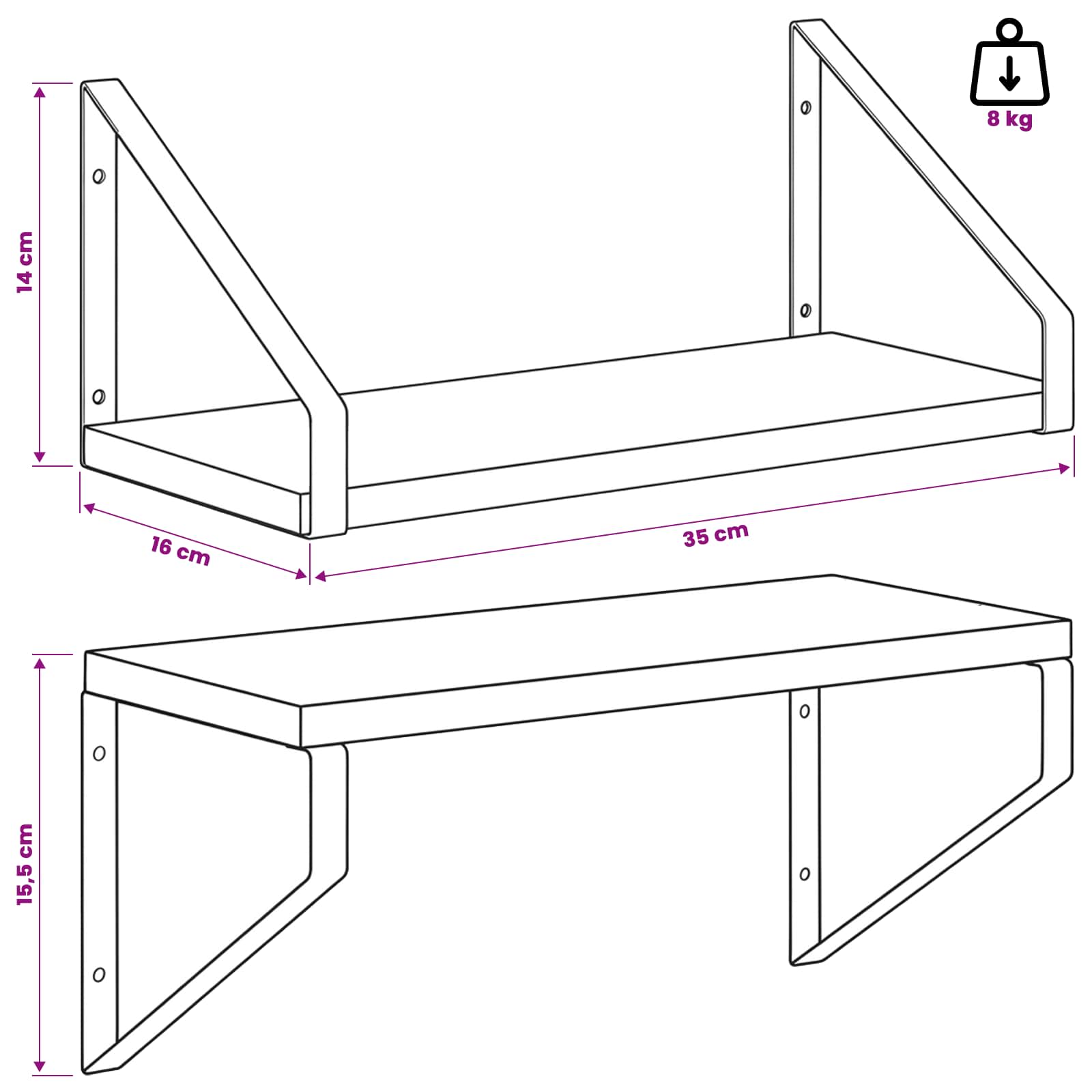 Wall Shelves 2 pcs Sonoma Oak 35 x 16 x 15.5 cm