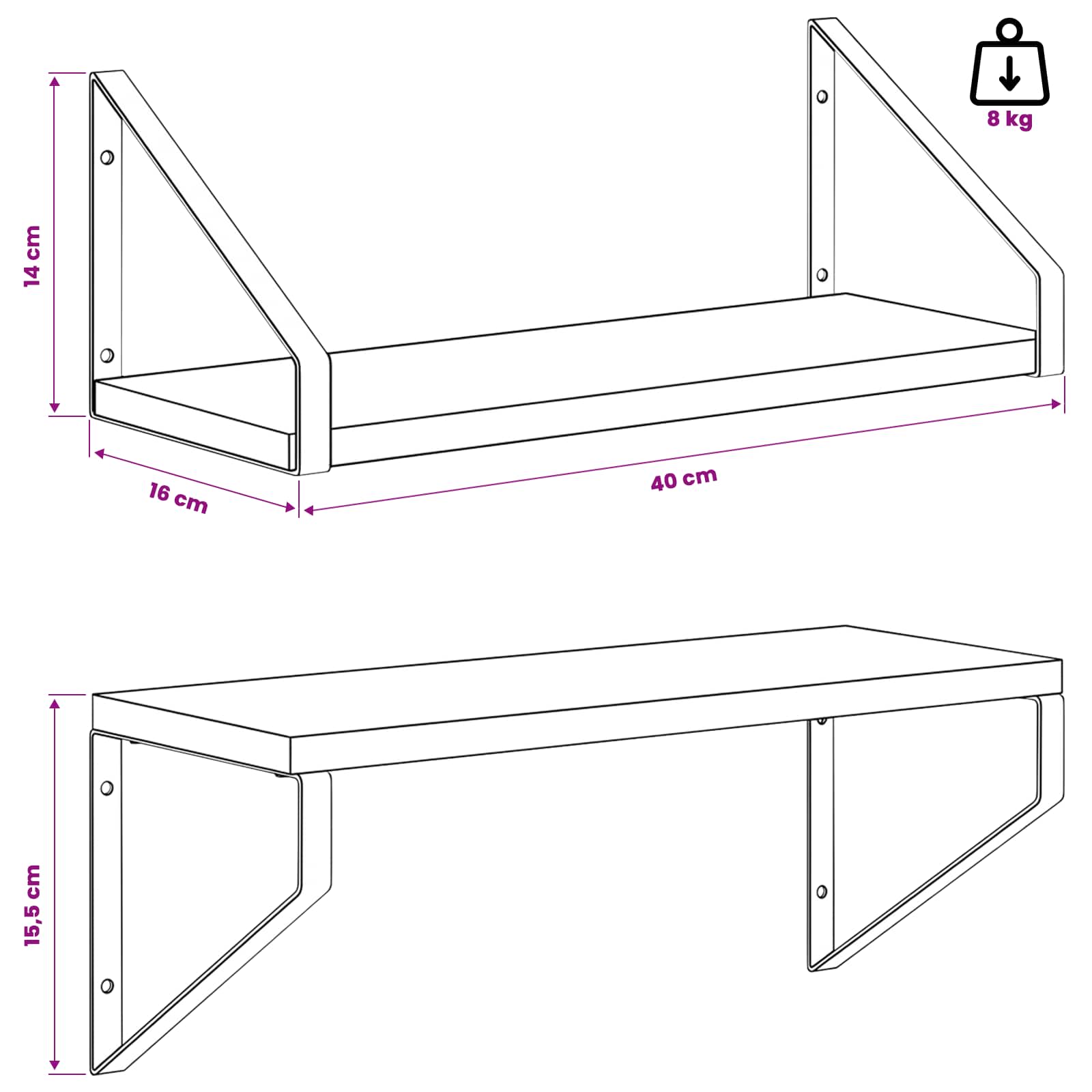 Wall Shelves 2 pcs Sonoma Oak 40 x 16 x 15.5 cm