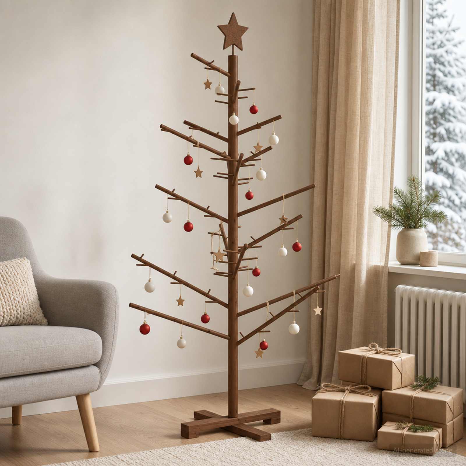Wooden Christmas Tree KOTKA 125 cm Bamboo and solid pine wood