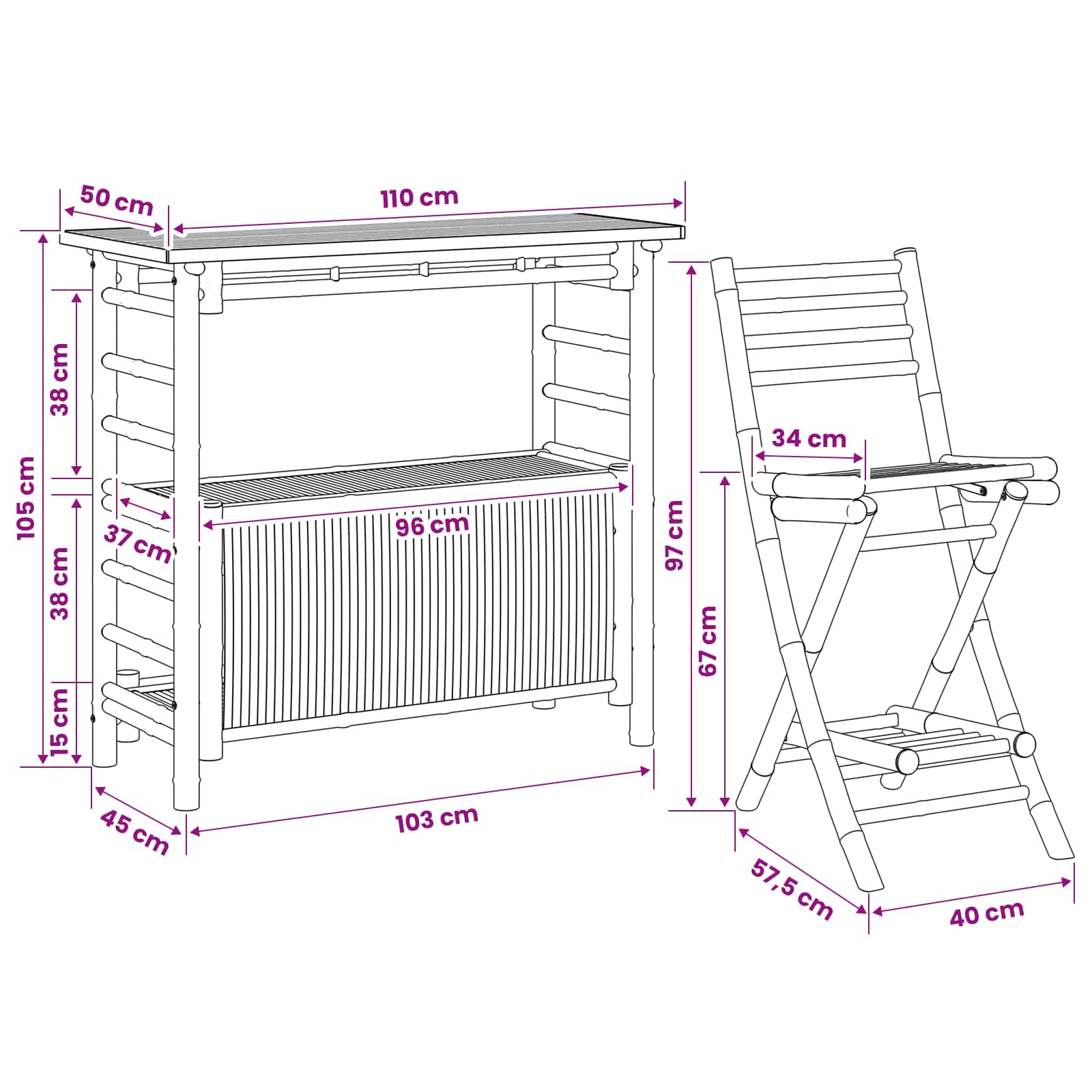 Outdoor Bar Table and Stools 3 pcs Natural Bamboo
