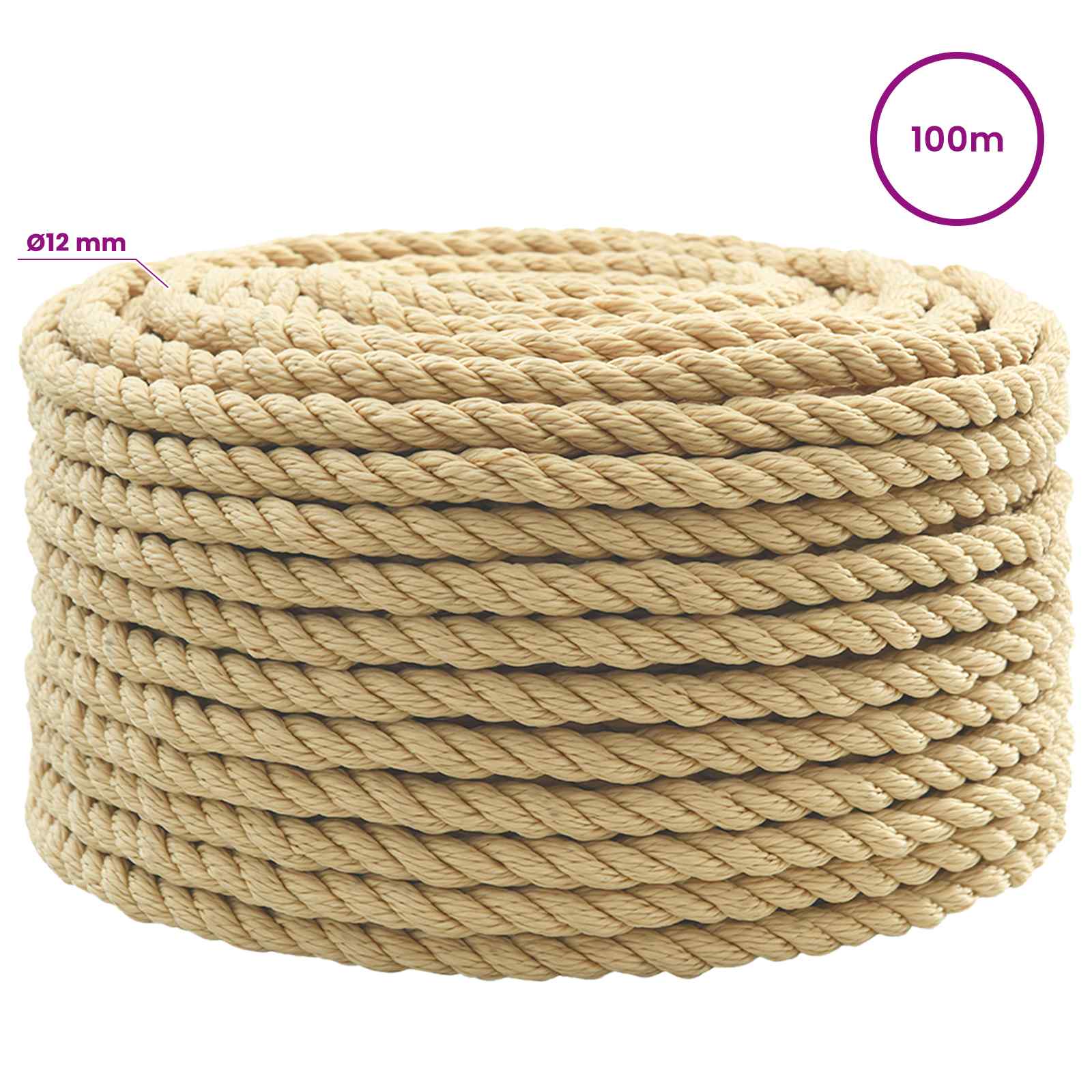 Multipurpose Utility Rope 12 mm 100 m Natural PP