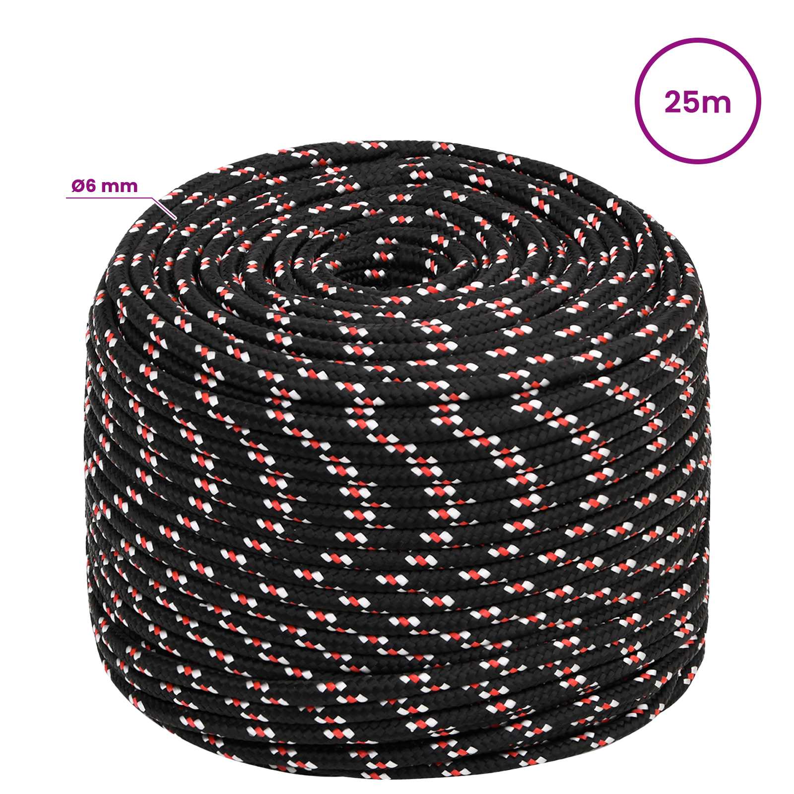 Multipurpose Utility Rope 6 mm 25 m Black and Red PP