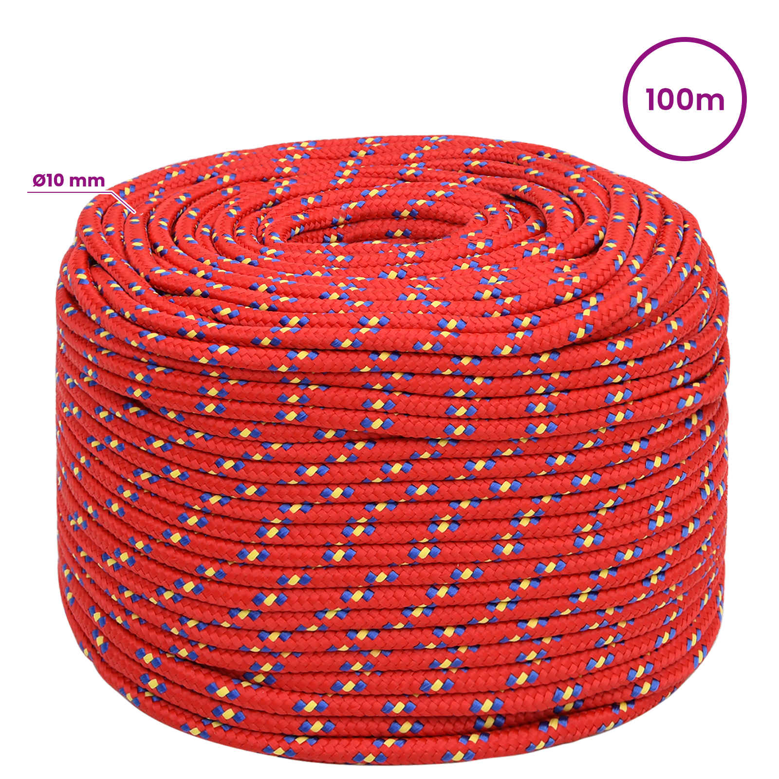 Multipurpose Utility Rope 10 mm 100 m Red PP 645 kg Max Load