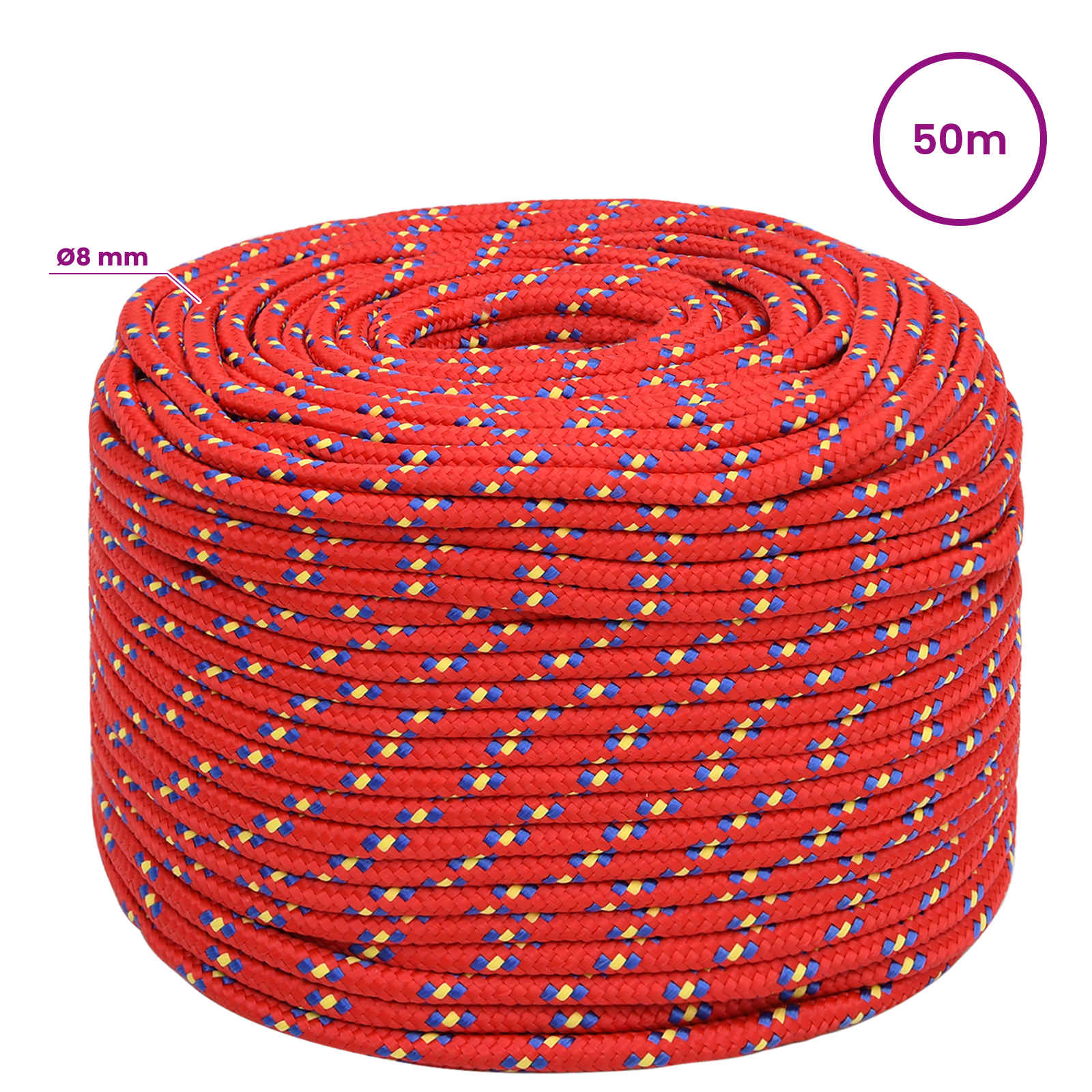 Multipurpose Utility Rope 8 mm 50 m Red PP 420 kg Max Load