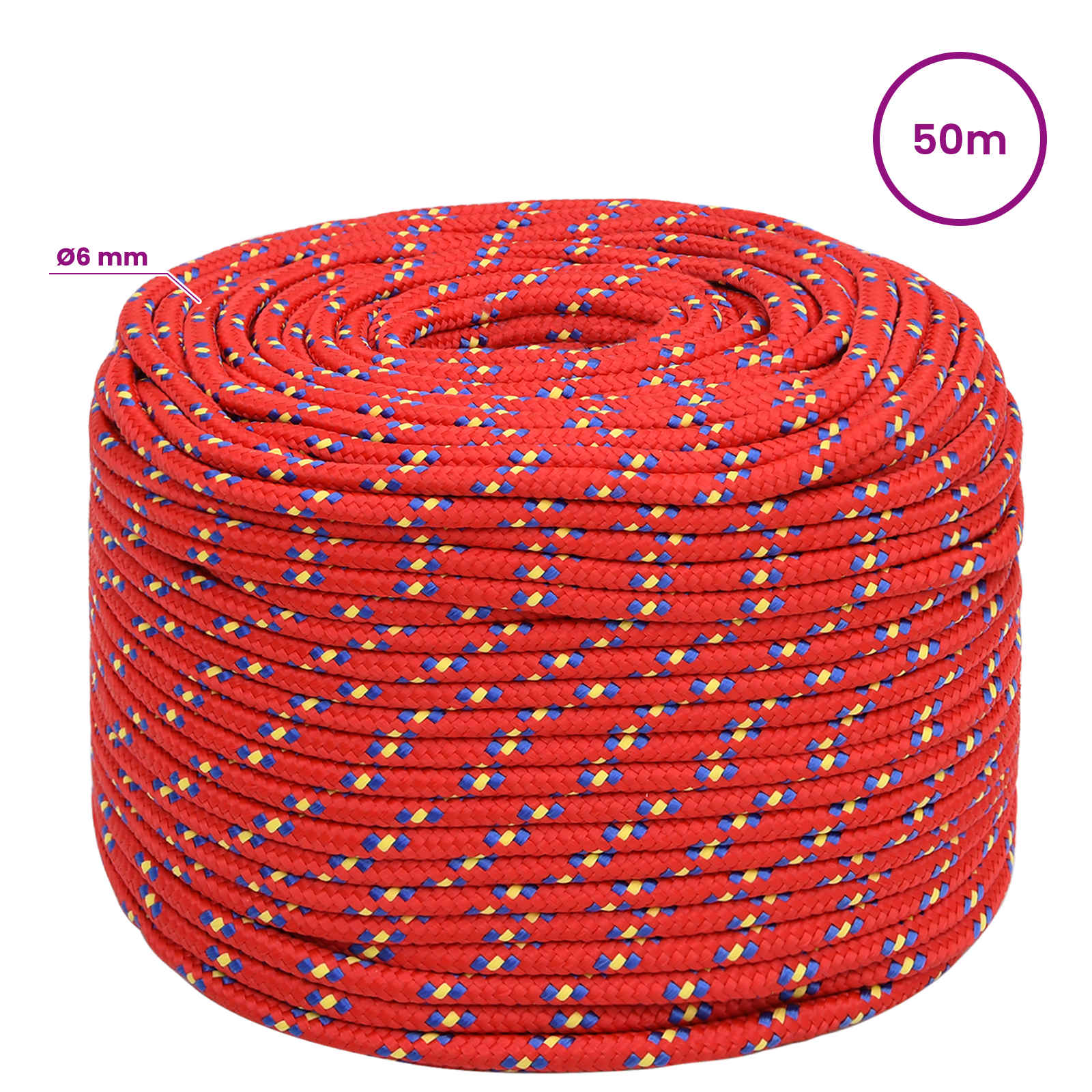 Multipurpose Utility Rope 6 mm 50 m Red PP 240 kg Max Load