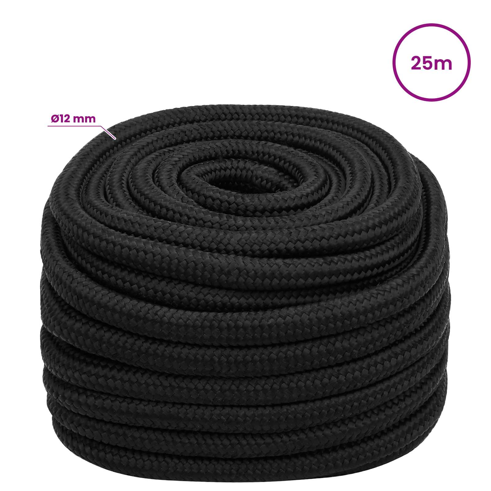 Multipurpose Utility Rope 12 mm 25 m Black PP 930 kg Max Load
