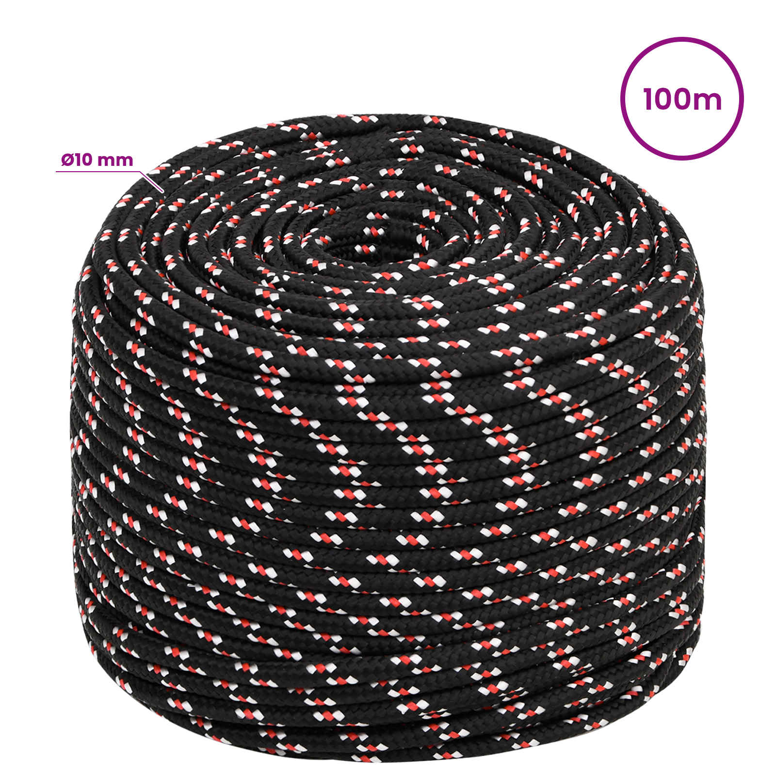Multipurpose Utility Rope 10 mm 100 m Black and Red PP
