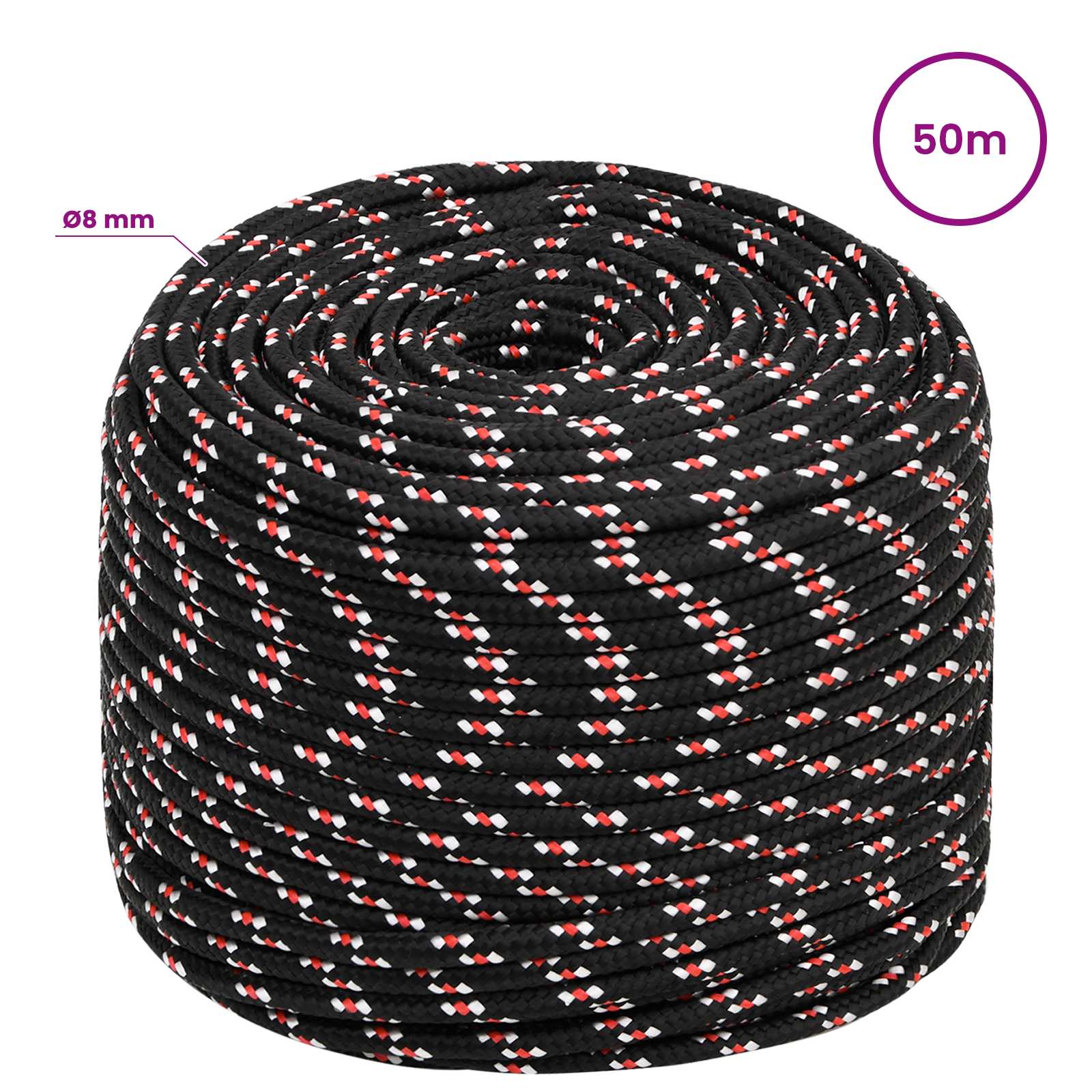 Multipurpose Utility Rope 8 mm 50 m Black and Red PP