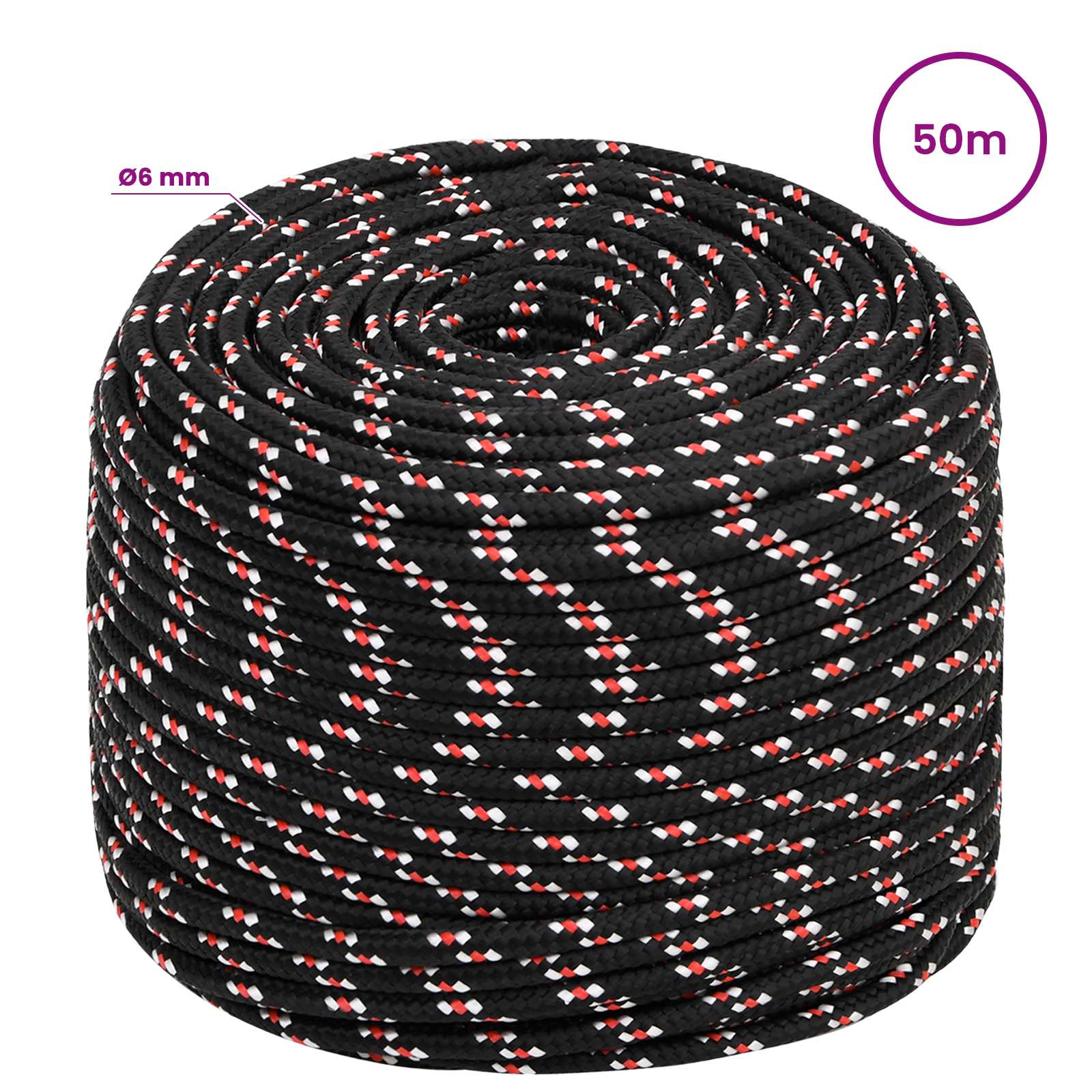 Multipurpose Utility Rope 6 mm 50 m Black and Red PP