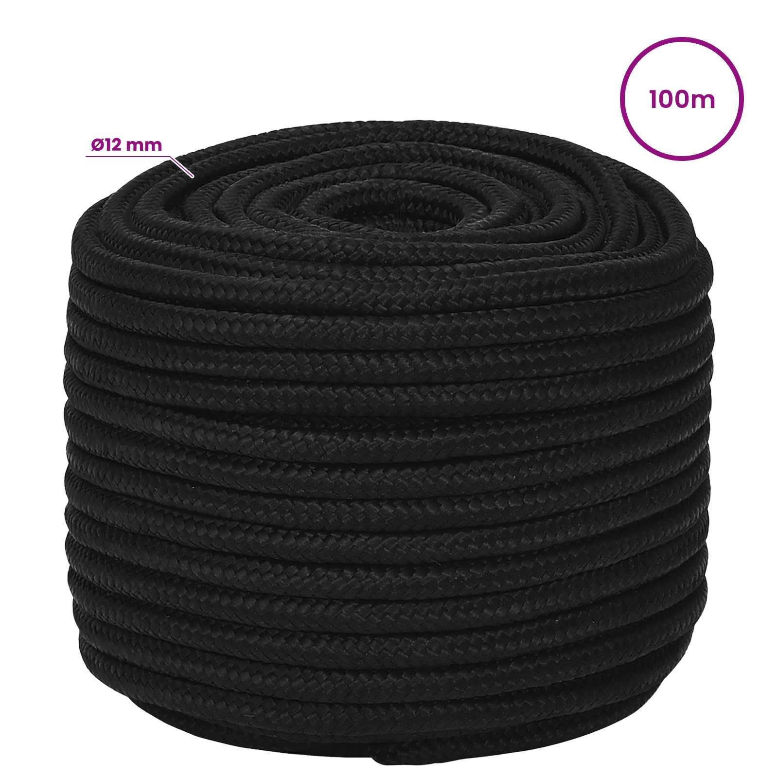 Multipurpose Utility Rope 12 mm 100 m Black Polyester