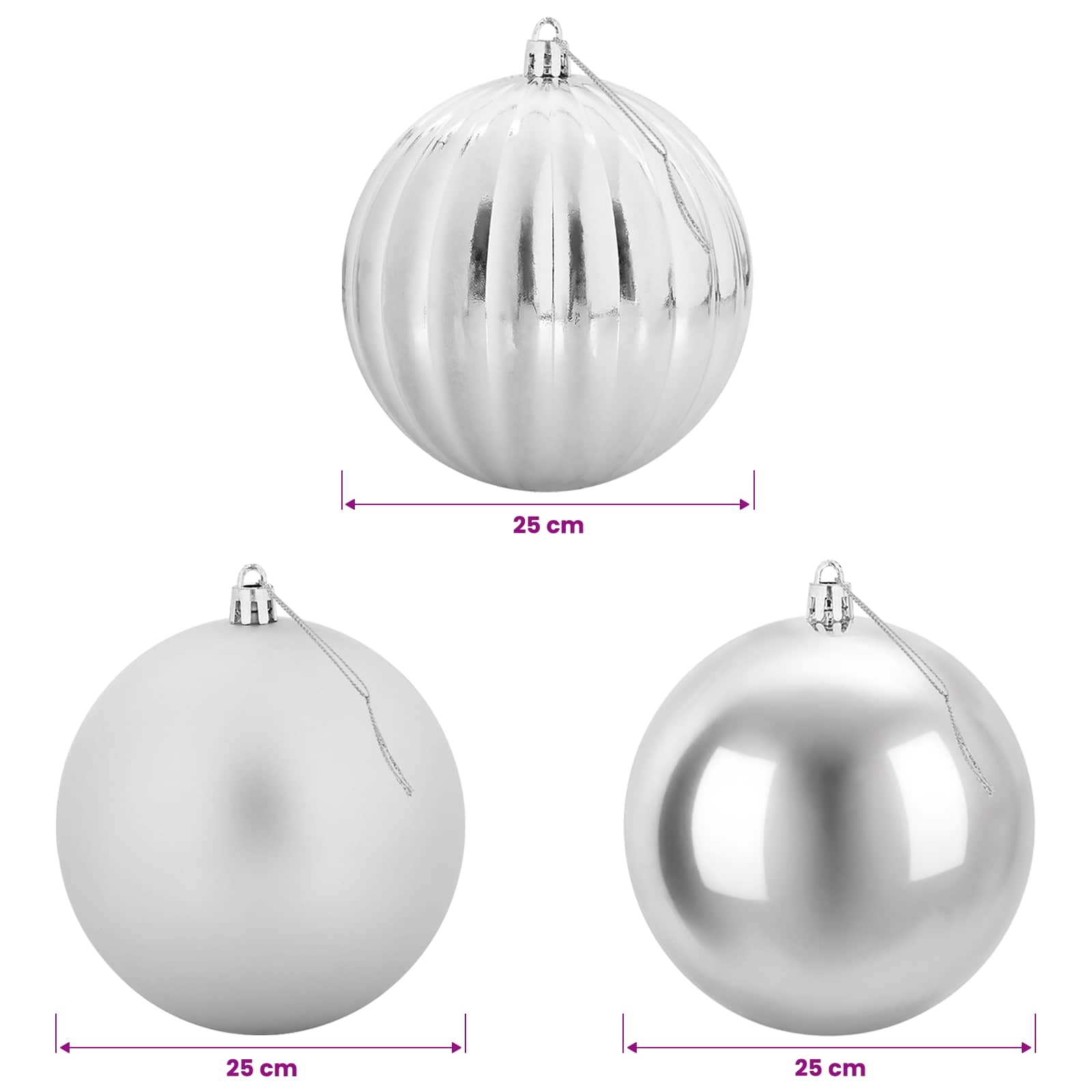 Christmas Ball Set XXL 3 pcs Silver Ø 25 cm Plastic
