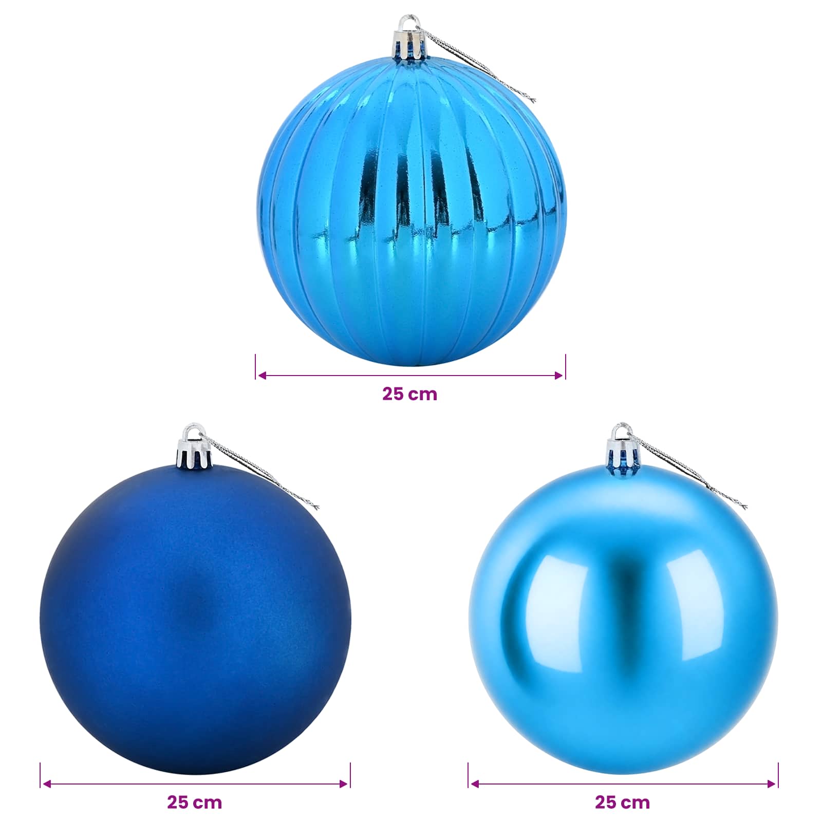 Christmas Ball Set XXL 3 pcs Blue Dia. 25 cm Plastic